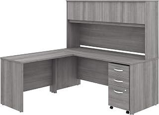 Bush Business Furniture Studio C Collection Desk, Return, Hutch and 3 DWR Mobile Pedestal, Platinum Gray