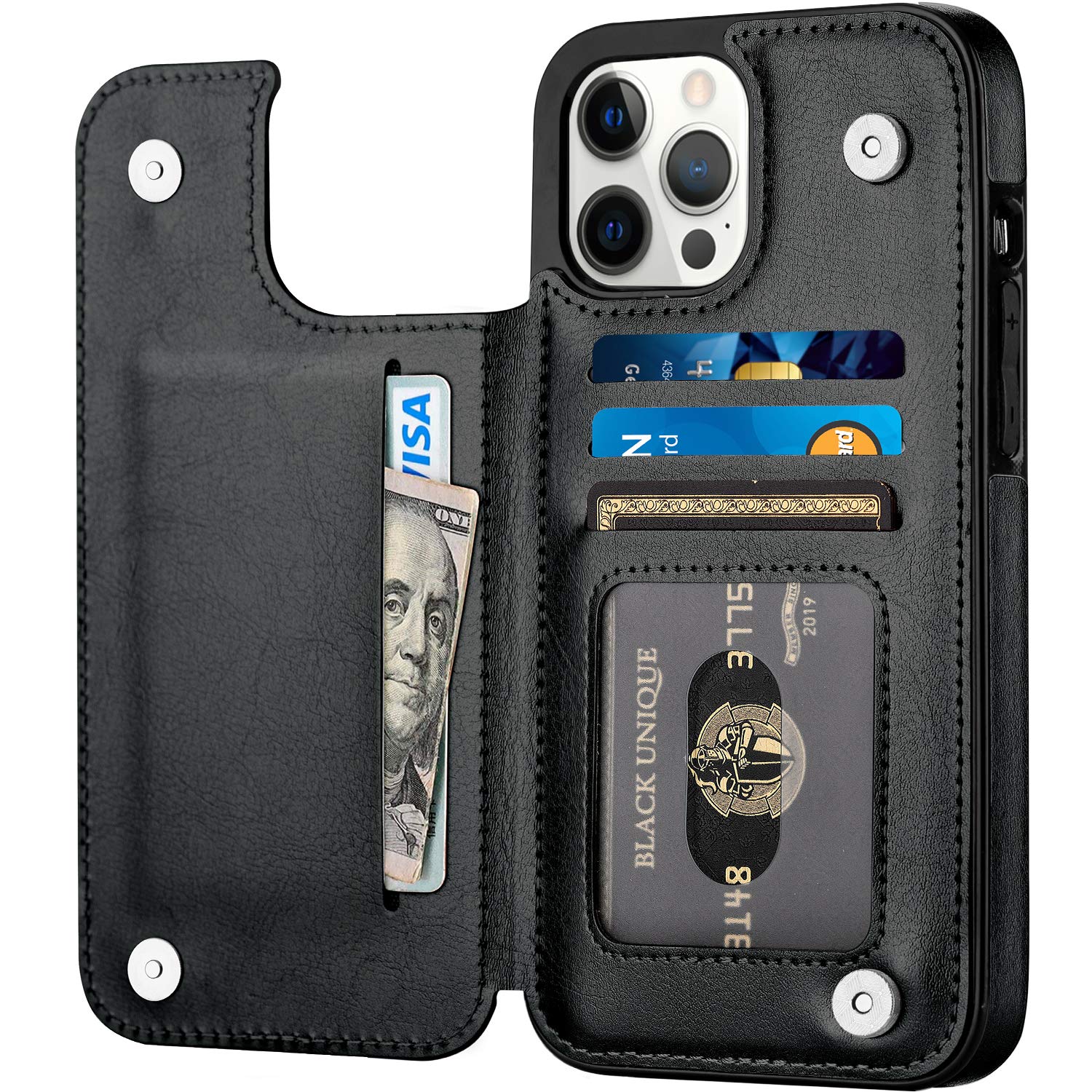 Aoksow Wallet Case for iPhone 12 Pro Max, Premium Soft PU Leather Card Holder Case with Kickstand Slim Flip Case for iPhone 12 Pro Max 6.7 Inch (Black