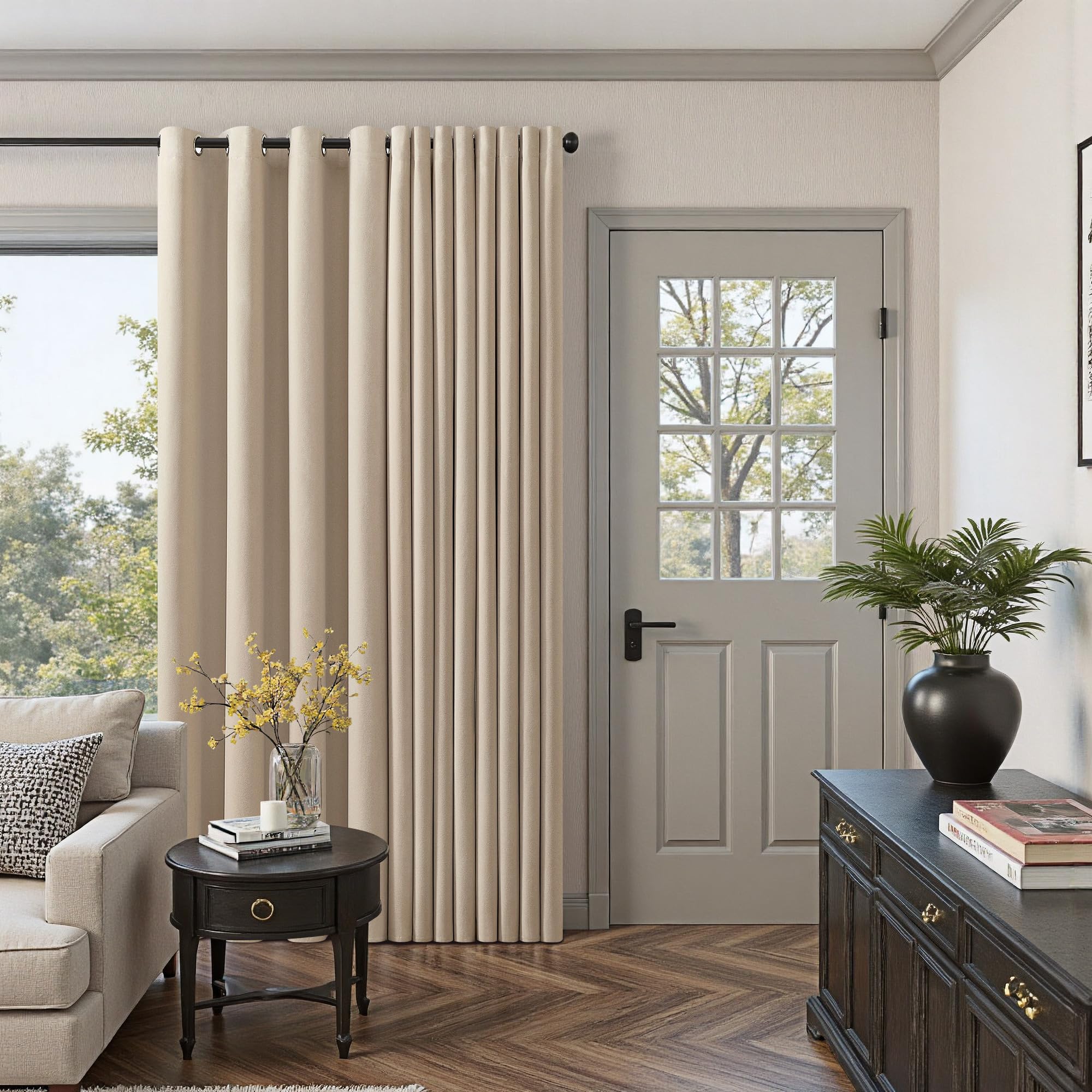 Blackout Curtains for Bedroom Living Room 96 Inch Drop 2 Panels Eyelet Black Out Curtains with Coating Back Layer Thermal Energy Efficiency Soundproof Faux Linen Cream Curtains & Drapes 52"W x 96"L