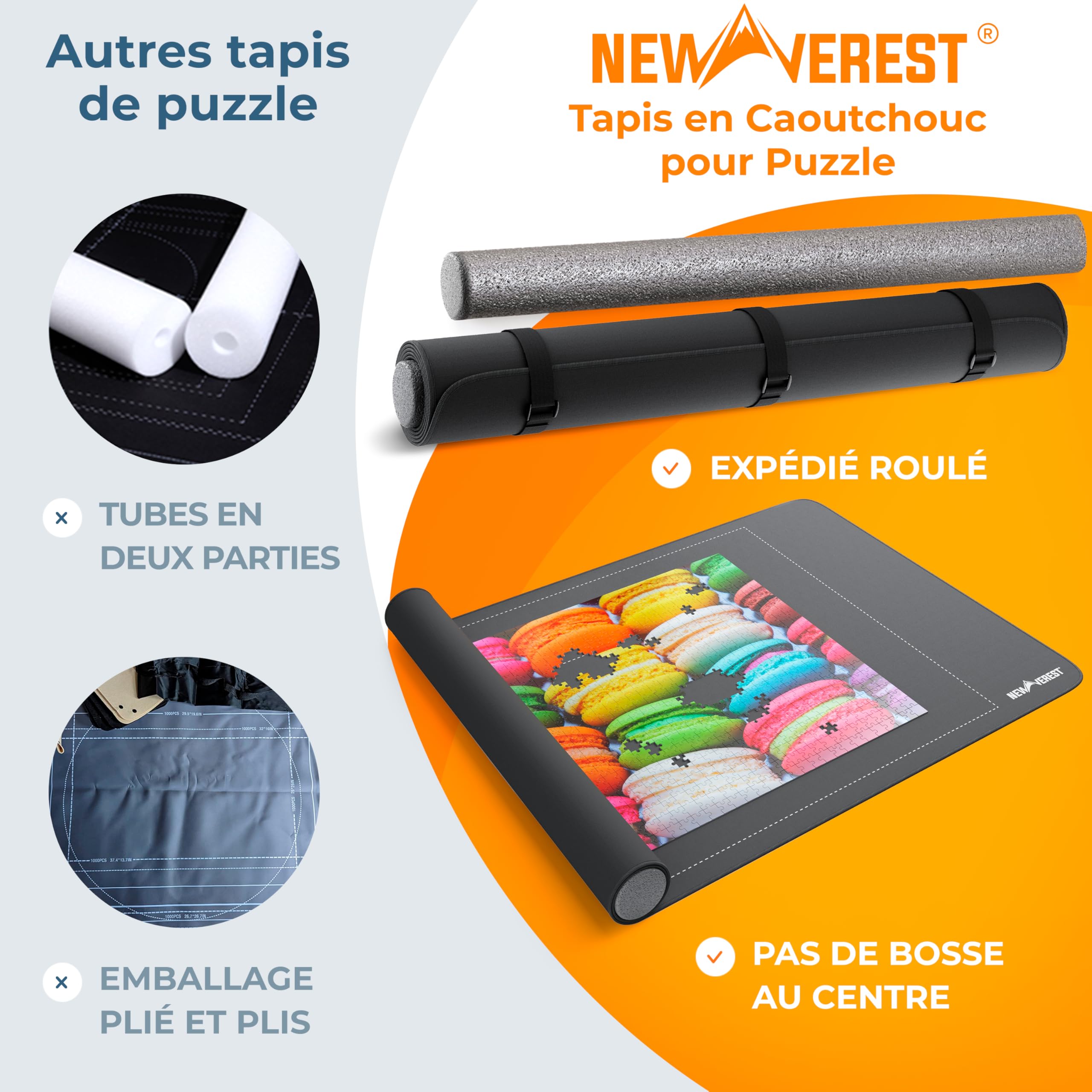 Newverest Tapis de Puzzle Enroulable Original 117 x 66 cm – Jusqu’à 1500 Pièces | Tapis antidérapant avec Surface Lisse + 3 Plateaux de tri & Sac de Rangement Portable Voyage