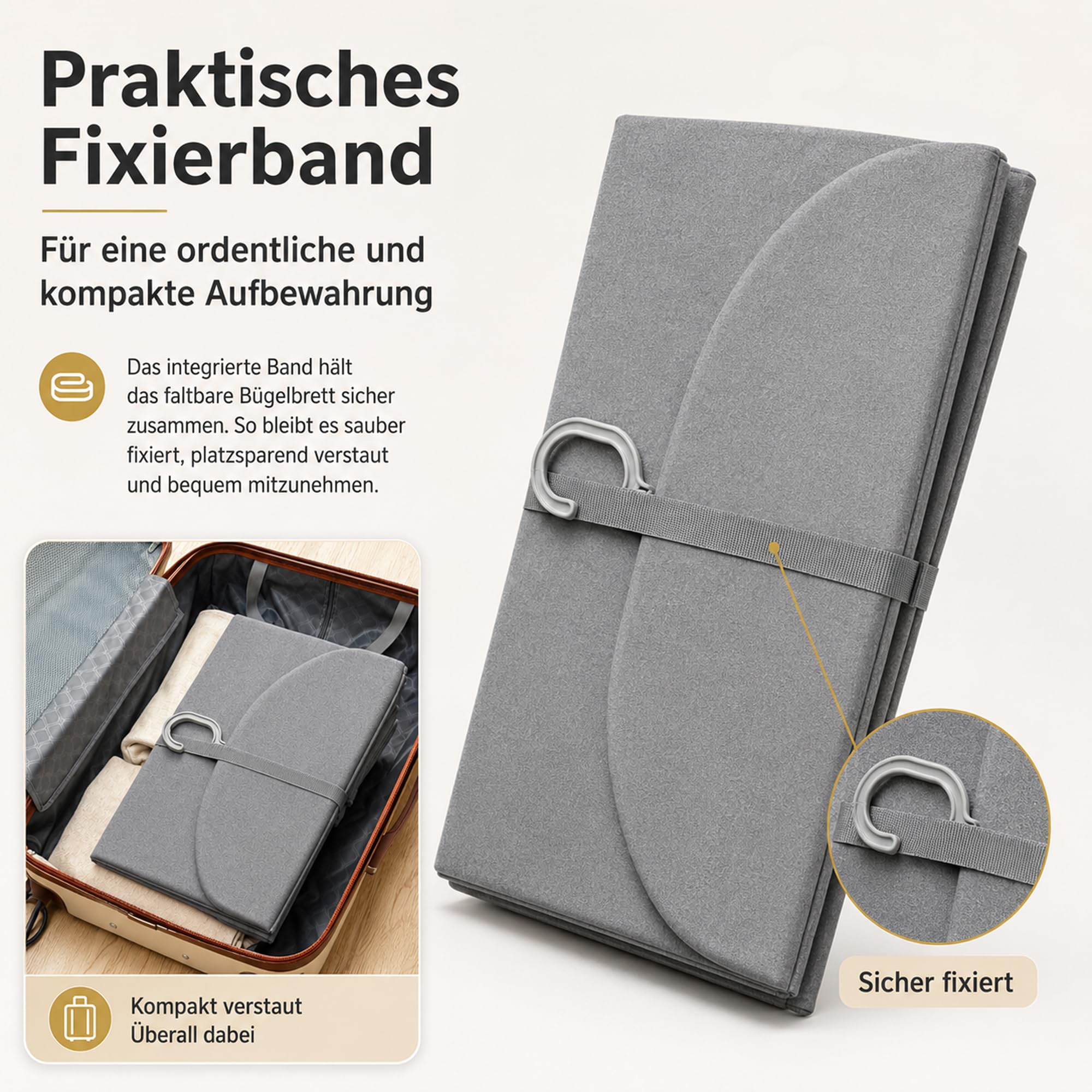 Faltbares Dampfbrett für Steamer und Dampfglätter, Hitzebeständiges Hänge-Bügelbrett für Kleidung, 360° Drehbarer Haken, Platzsparendes Bügelpad für Zuhause und Reise (91x41 cm, Grau)