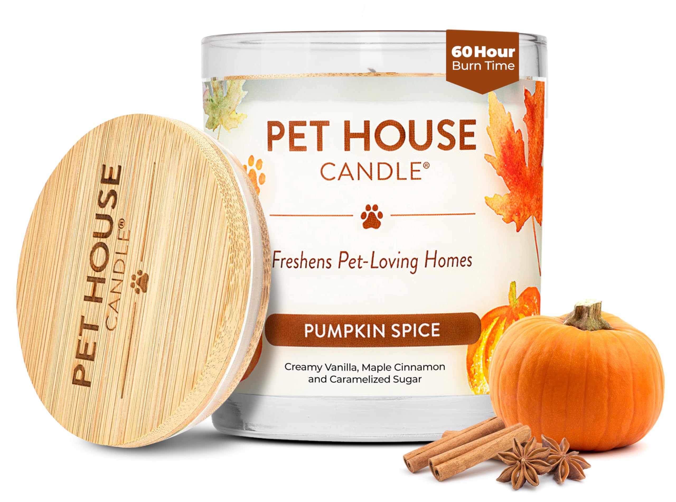 One Fur All Pet House Fall Candles, Long Lasting, Clean Burning, Soy Wax Scented Candles for Pet Odor, Pumpkin Spice