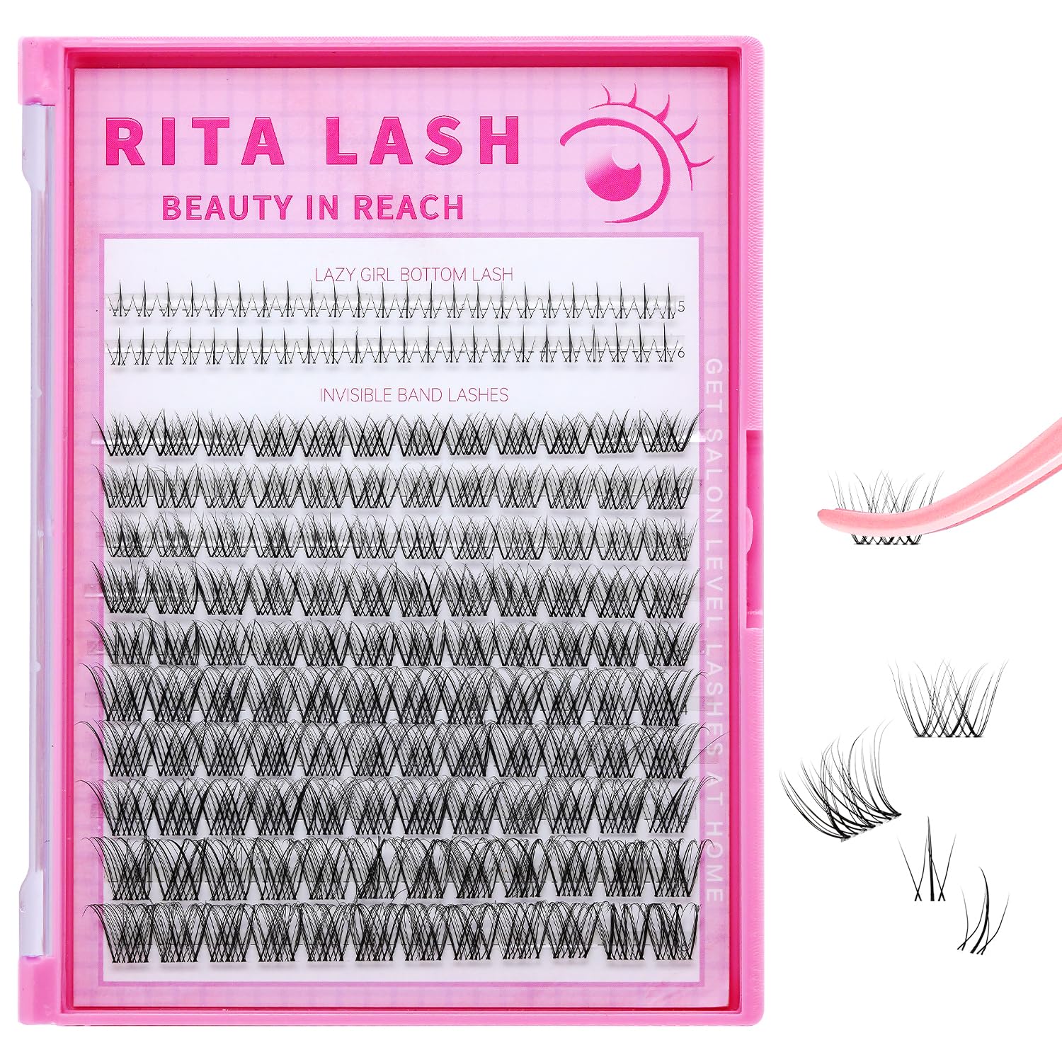 Venus Lash Clusters+Bottom Lashes 5-6mm Cluster Lashes DIY Eyelash Extensions Natural Look False Eyelashes Individual Lashes Thin Invisible Lash Band(Venus,8-16mm)