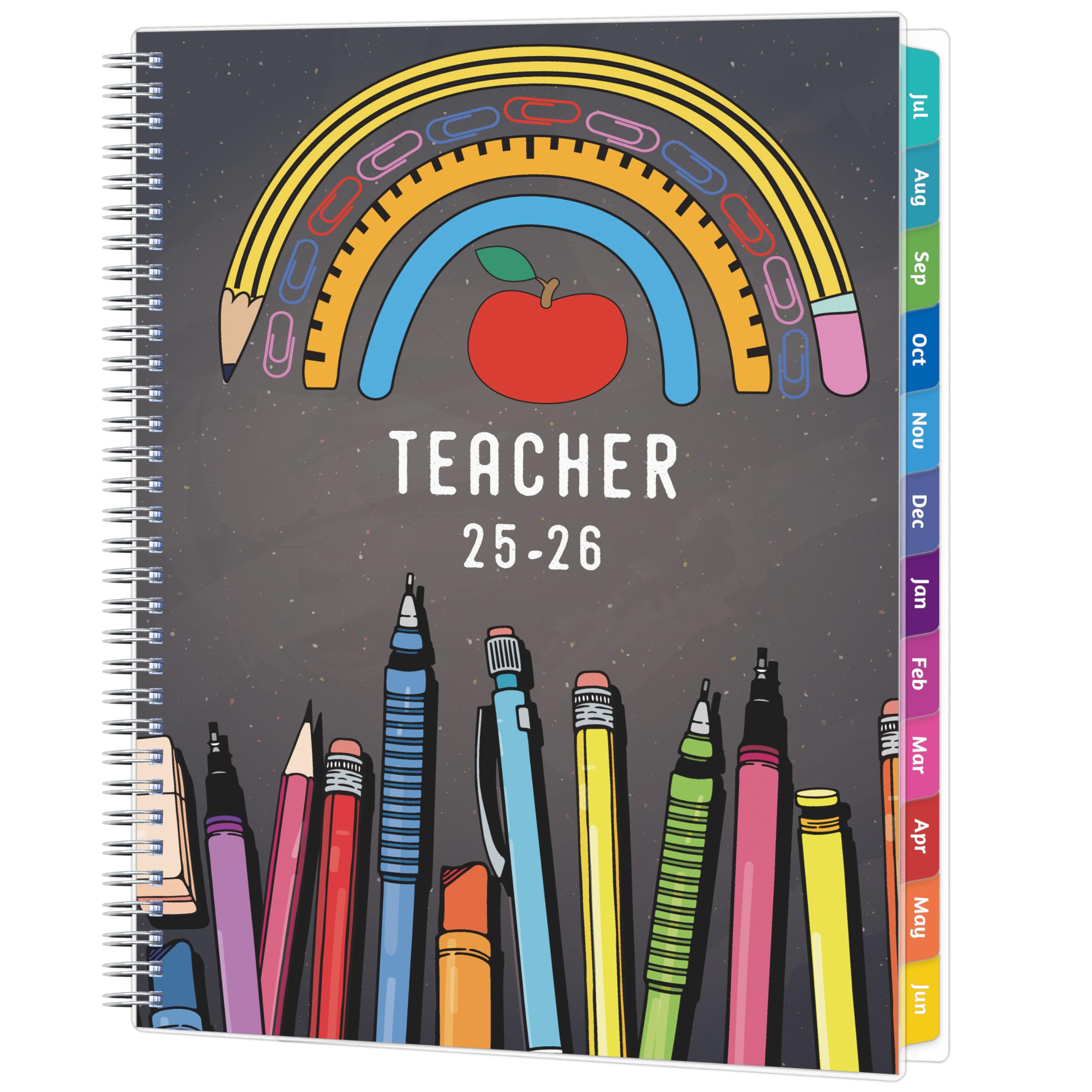 GoiUnlt Teacher Planner 2025-2026, JUL. 2025 - JUN. 2026, Lesson Planner 2025-2026 Academic Year, with Tabs, Thick Paper, 2-Sided Pocket, 8.6'' x 11'' Daily Weekly and Monthly Calendar with 8 Periods