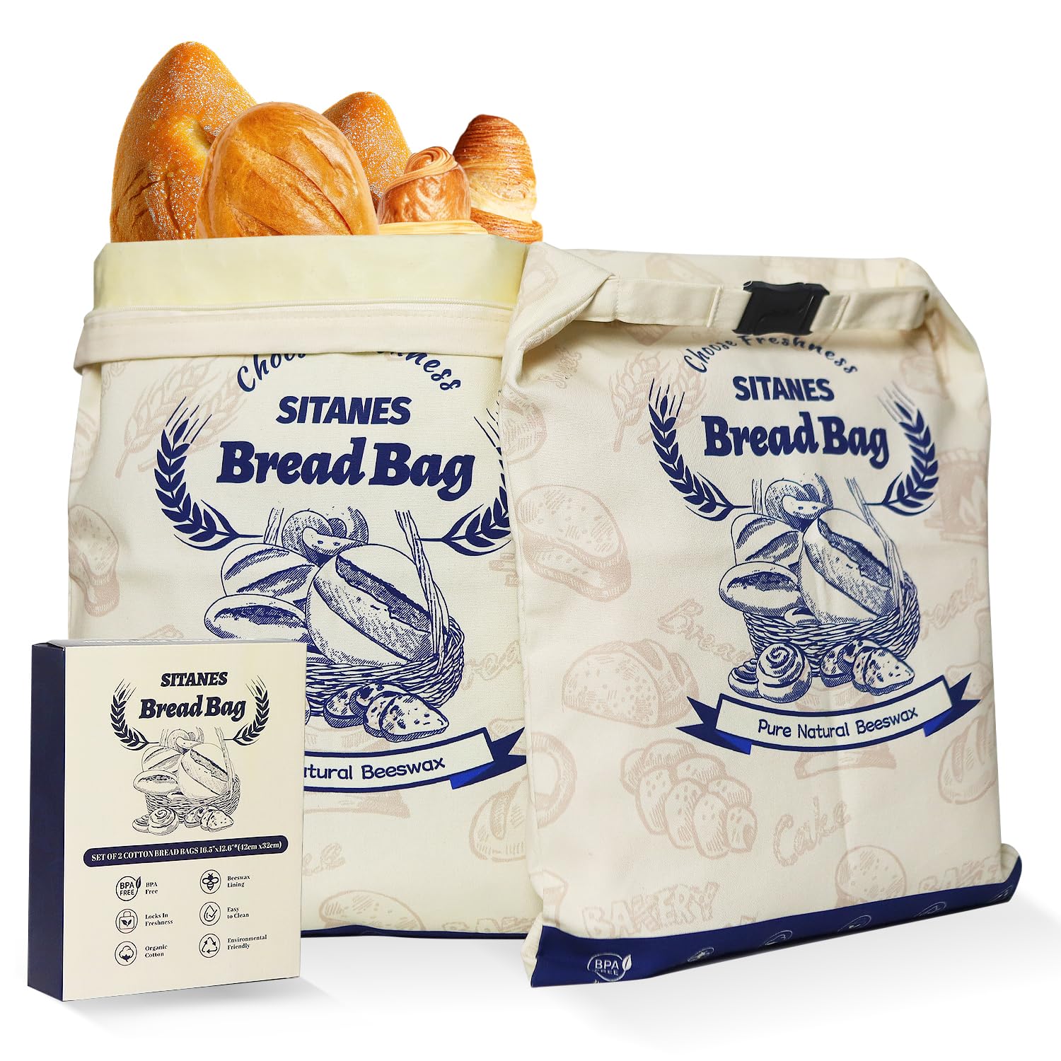 50% OFF Sitanes Reusable Beeswax Bread Bags --2 Pack