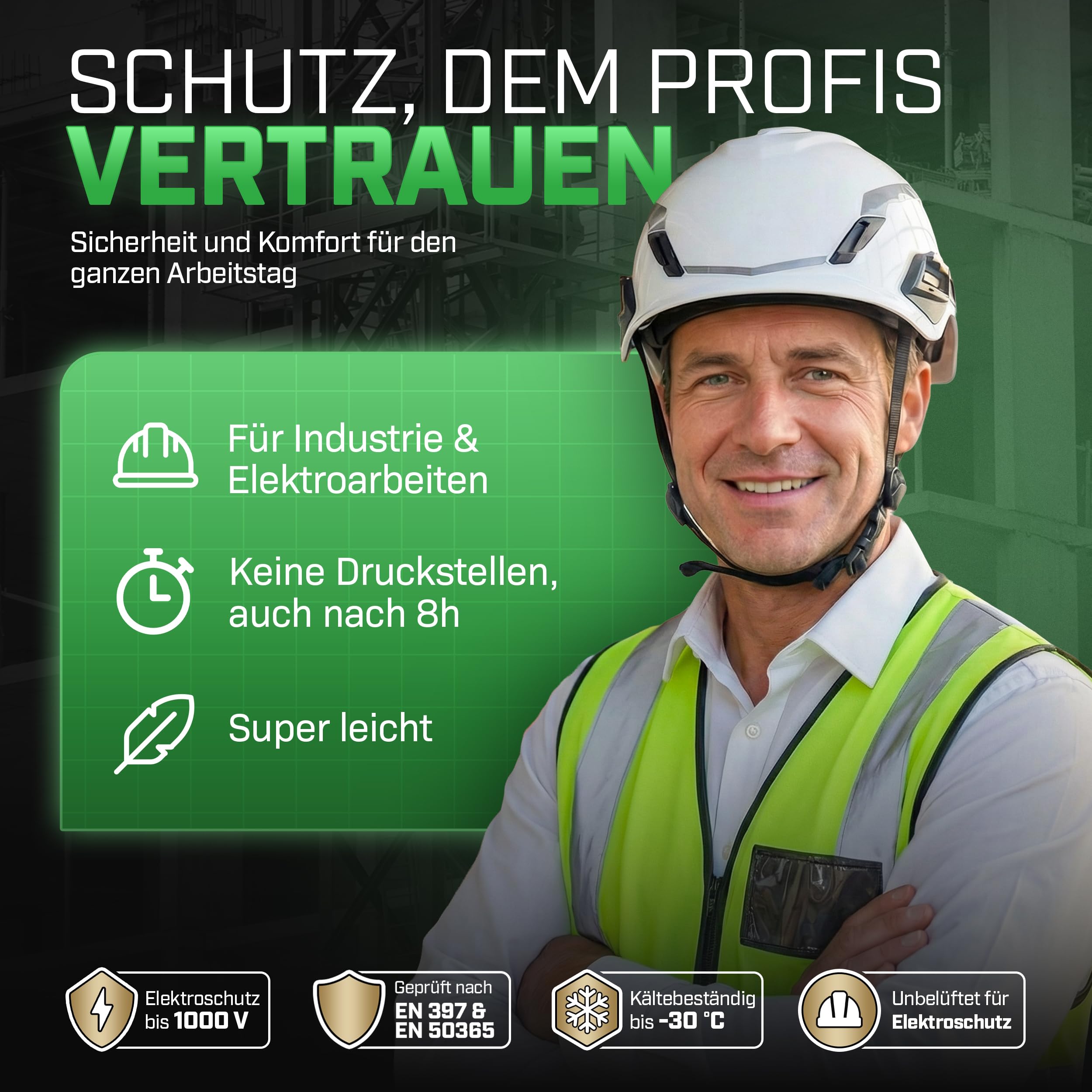 MSA V-Gard H1 Novent Bauhelm - unbelüfteter Schutzhelm für Baustelle & Elektriker - Helm nach DIN EN 397 für die Arbeit