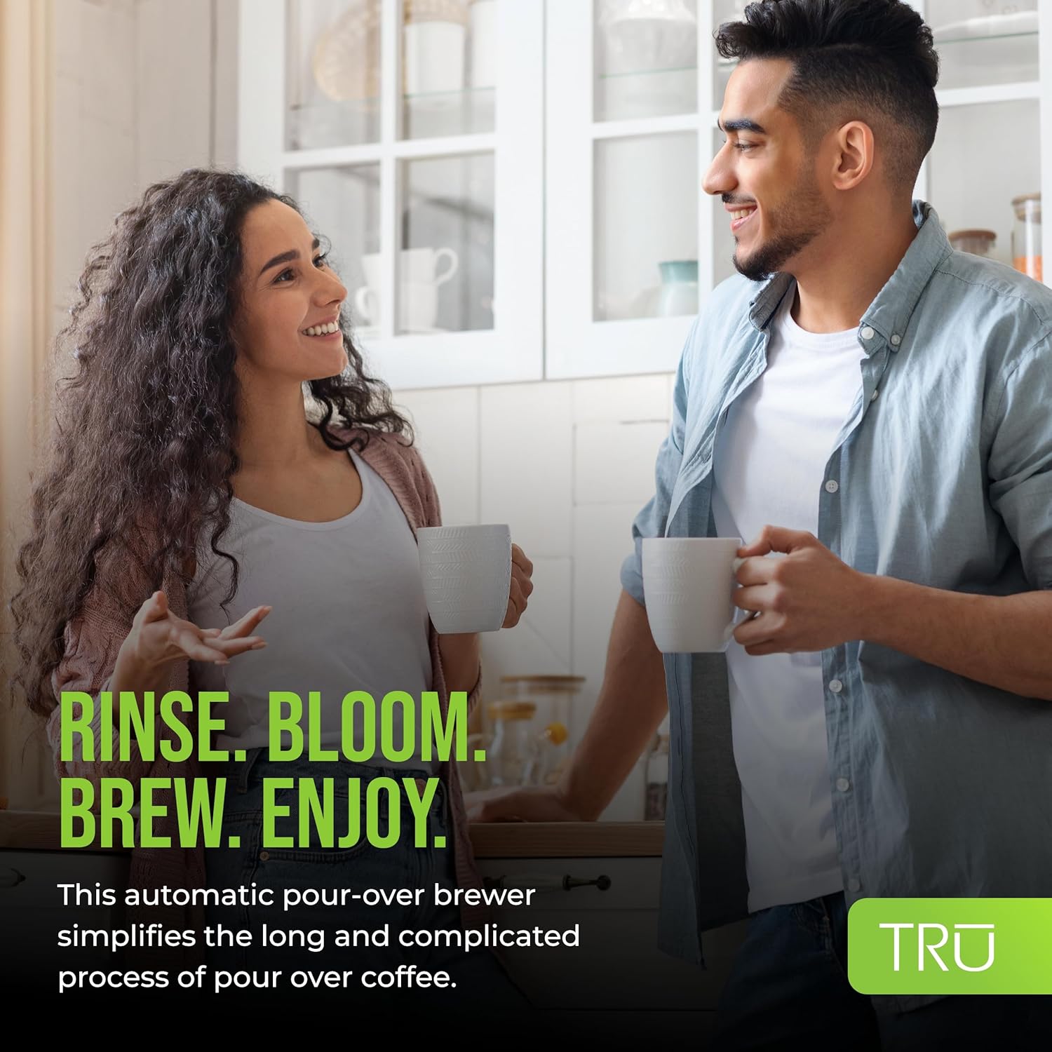 TRU Automatic Pour Over Coffee Maker with Digital Controls - Auto Coffee Maker with Plastic Cone Dripper - Coffee Brewer for Household Use