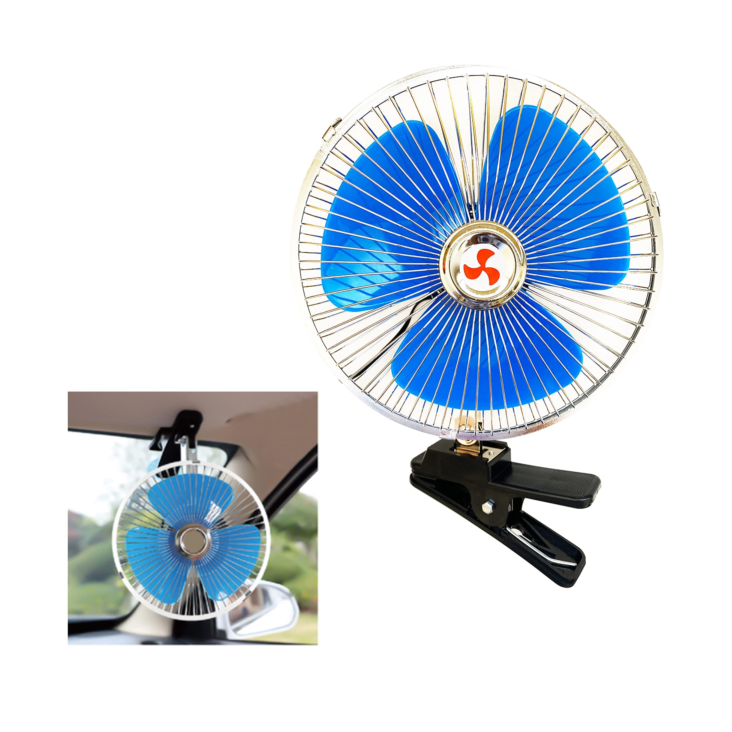 Mini Ventilador, 12v Mini Portátil Auto VehiculoClip-On Refrigeración Ventilador, Oscilante 180 GradosGiratorio(Azul)