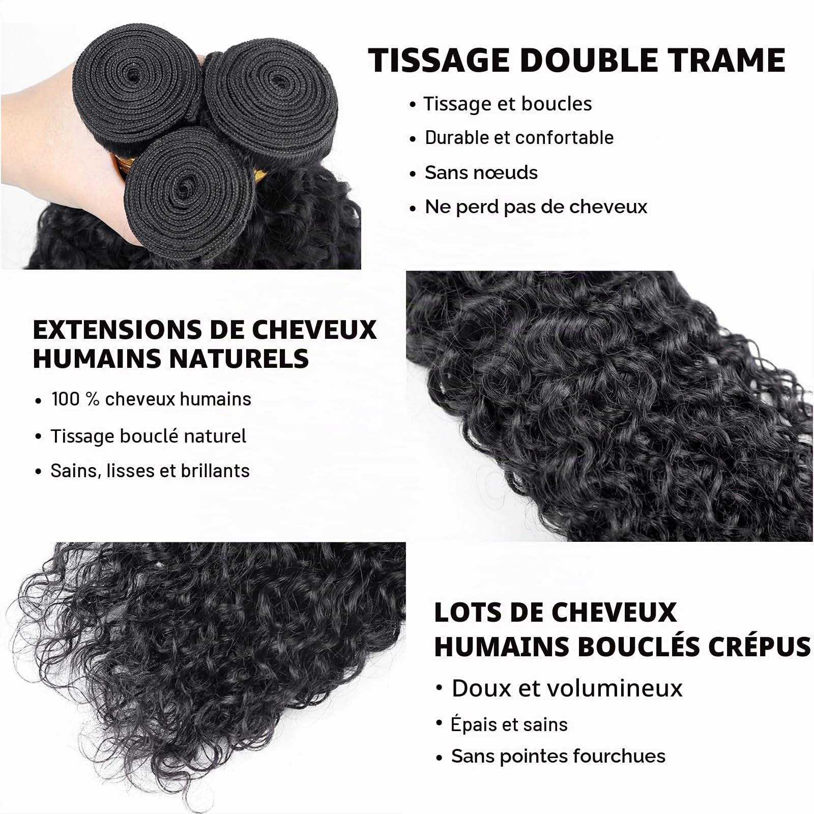 Kinky Curly Human Hair Bundles Meches Tissage Bouclé Naturel 161820 Pouces