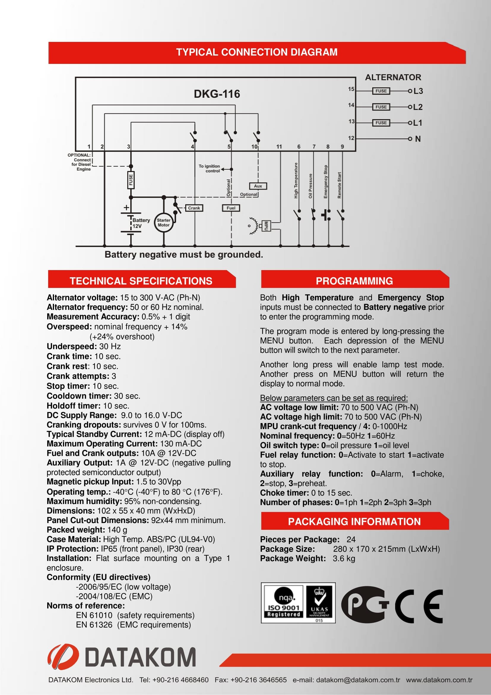 DKG-116 Generador manual y remoto Panel de control / Unidad / Controlador