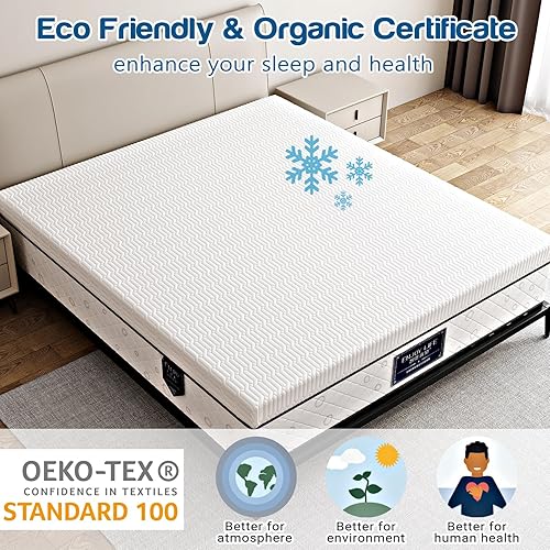 Miniatura 7 de PECASOY Cubrecolchón de espuma viscoelástica refrescante de 3 pulgadas, cubrecolchón de espuma de apoyo de alta densidad con funda de bambú lavable