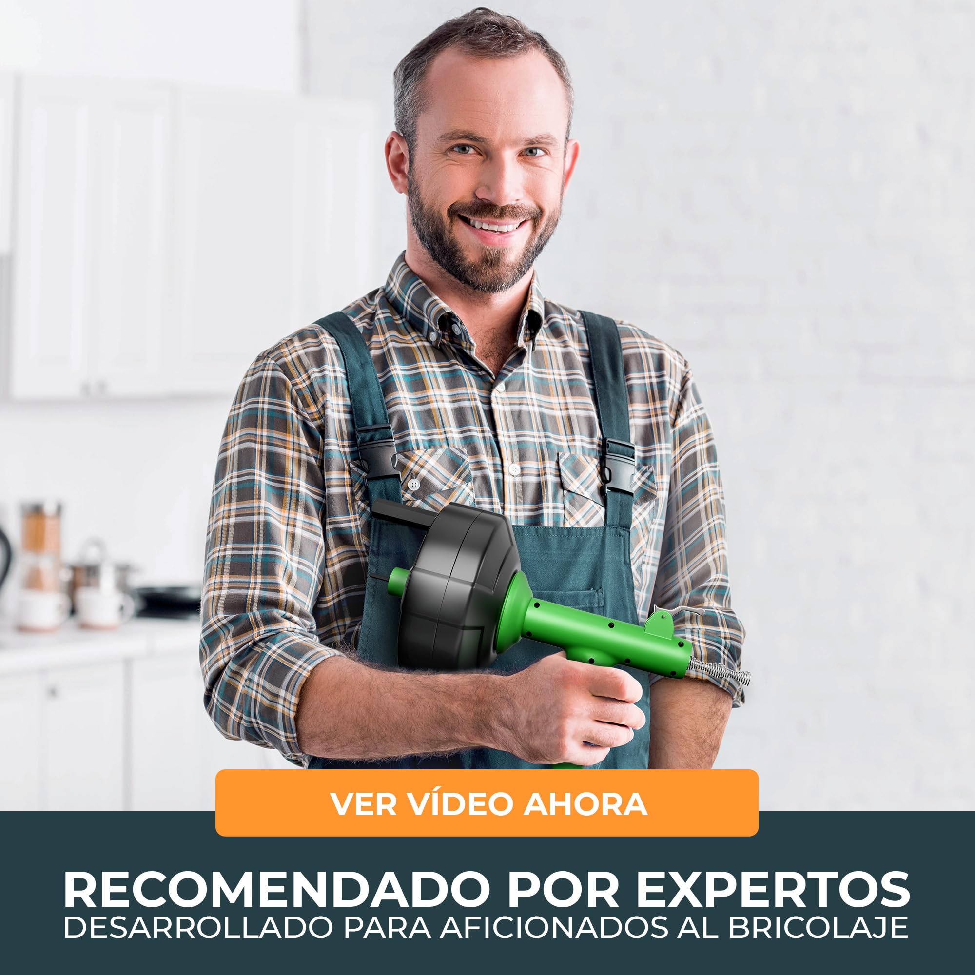 Meisterfaktur Desatascador Tuberias [7,5 m] - Función Automática - Espiral para Desatascar Tuberias Automática - ¡Espiral Limpiador de Desagües y de Tuberías para Aficionados al Bricolaje!