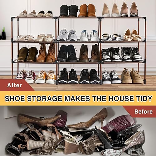 Miniatura 5 de HOUSE AGAIN Zapatero largo de 4 niveles para armario, estante para zapatos, 24 pares de tela no tejida de ancho, peso máximo de 100 libras,