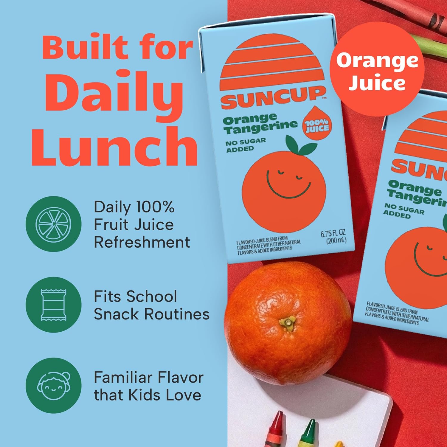 SunCup 100% Juice Boxes for Kids | No Added Sugar, No Dyes, No Preservatives | Trusted in Schools Across 49 States | SNAP EBT Eligible | Bulk Pack with Straw | 6.75 oz (40 Pack), Orange Tangerine