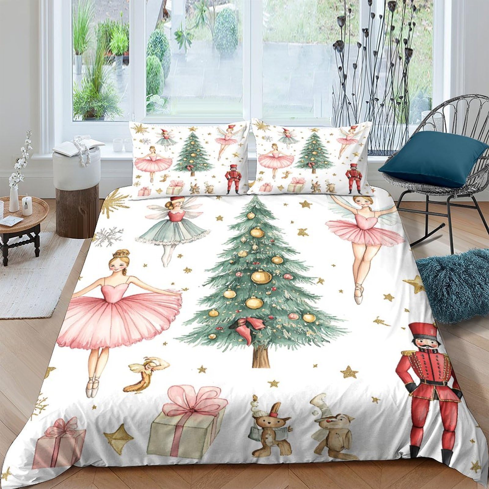 Ctjqhvkz Style-2 3D Printed Ballet Christmas Tree Fitted Sheet Microfiber Anti-Slip Bed Sheet For Bedroom Guestroom Dorm Decor Single（135X200cm）