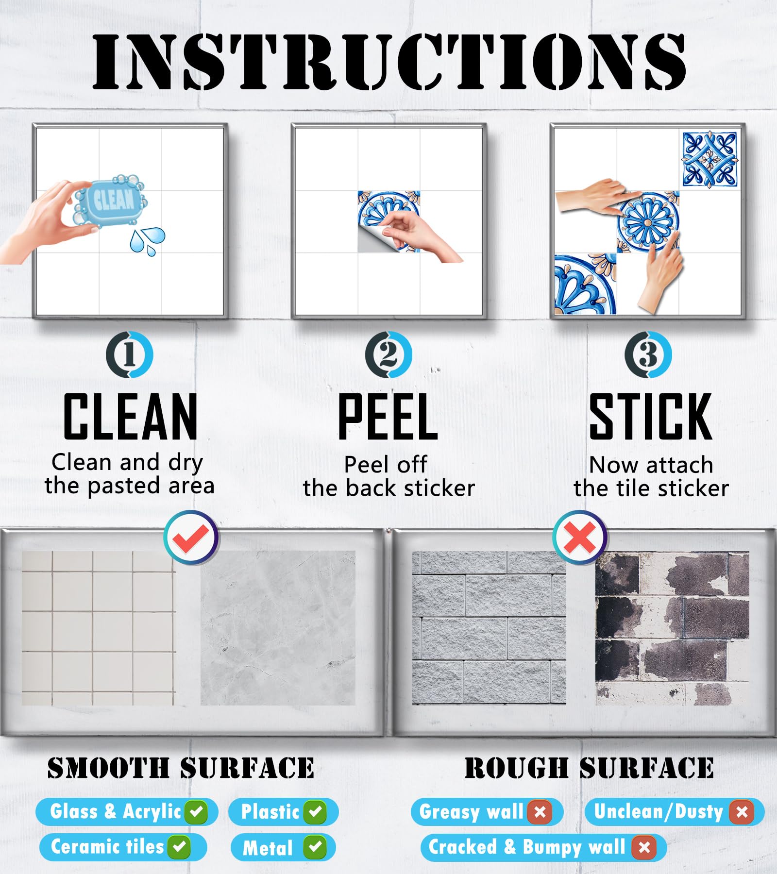 Confezione da 20 adesivi per piastrelle per cucina e bagno, impermeabili in PVC, decorazione da parete autoadesiva, decorazione a mosaico in stile architettonico retrò (20,3 x 20,3 cm, blu)