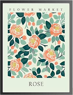 Rose Art Print, Flower Market Poster Wall art Decor, Botanical Floral Artwork for Bedroom, Bathroom, Living room Decoration (Rose, 11x14 inches + (Black Frame))