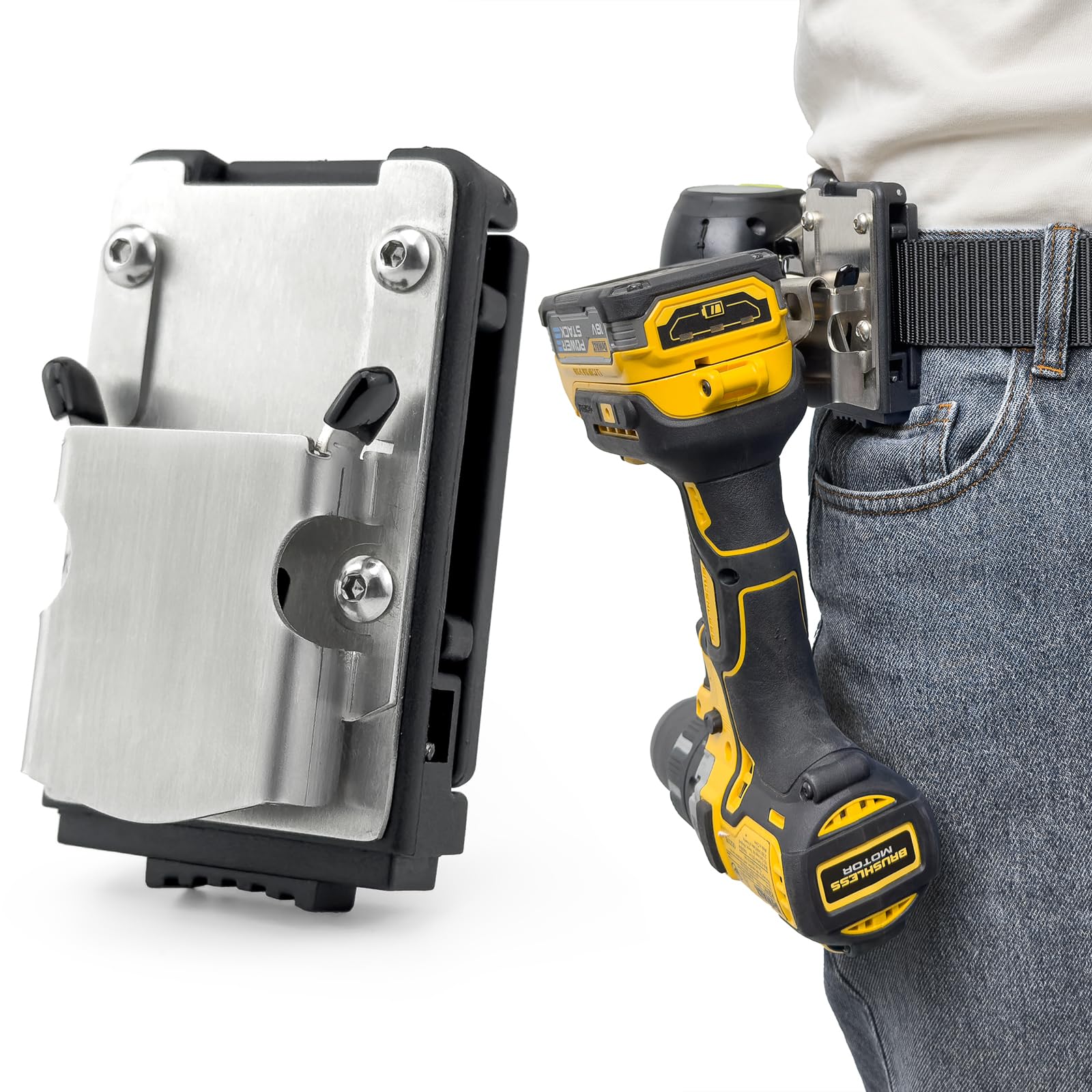 Porta Attrezzi da Cintura - Supporto Clip-on in Acciaio Inossidabile 304, Cintura Porta per Utensili per Ganci, per Trapani Senza Fili, Avvitatori ad Impulsi, Chiodatrici, Metri a Nastro