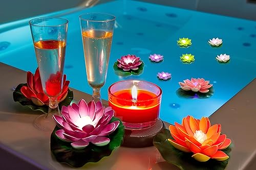 Miniatura 8 de Assaoy Luces flotantes para piscina, luz LED para estanque, accesorios divertidos para piscina, flores de loto, luces de piscina que flotan, lámpara