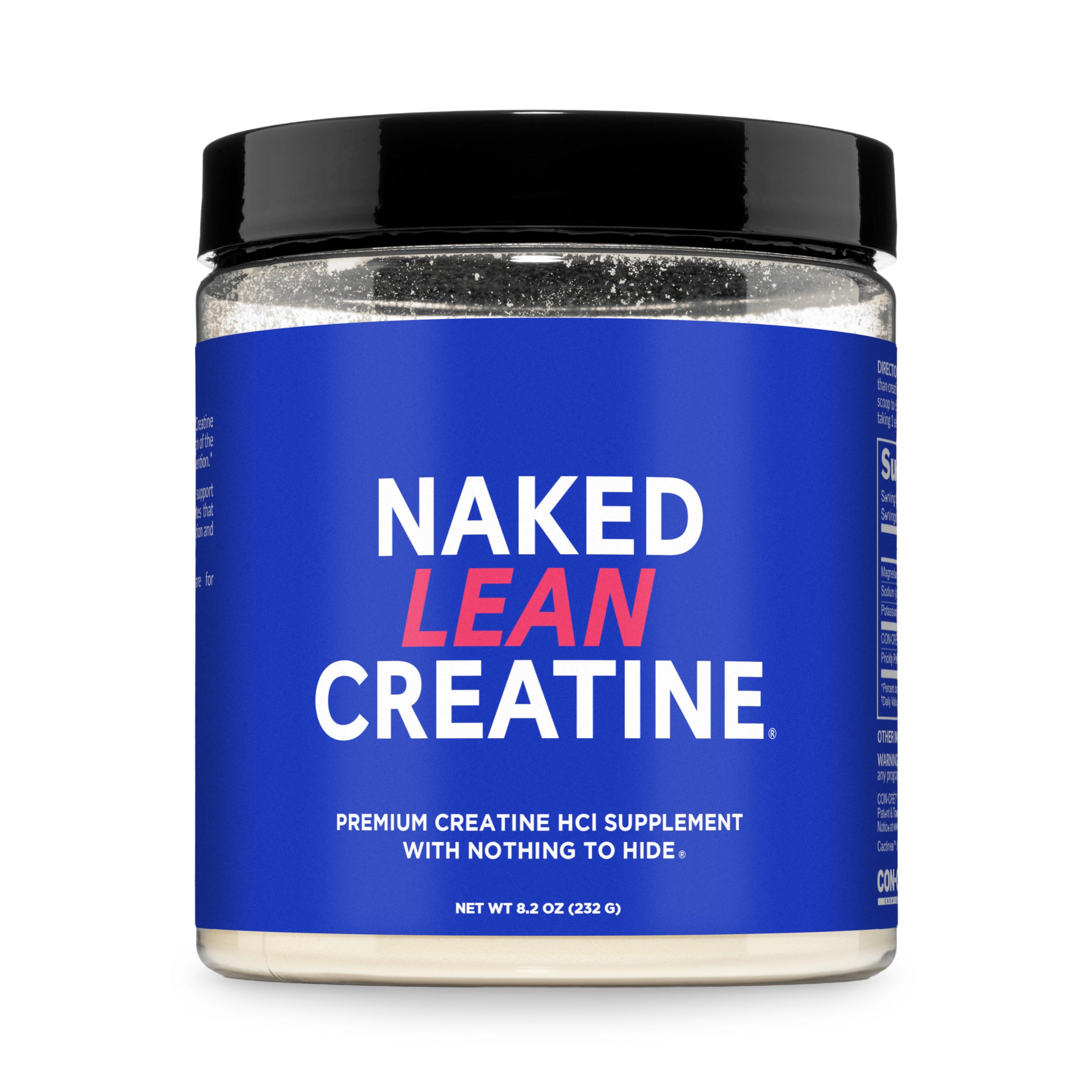 NAKED Lean Creatine HCl Powder, 100 Servings - Con-Cret Creatine Hydrochloride with Organic Prickly Pear Extract, Electrolytes - Muscle Growth, Strength & Cognitive Support - Unflavored