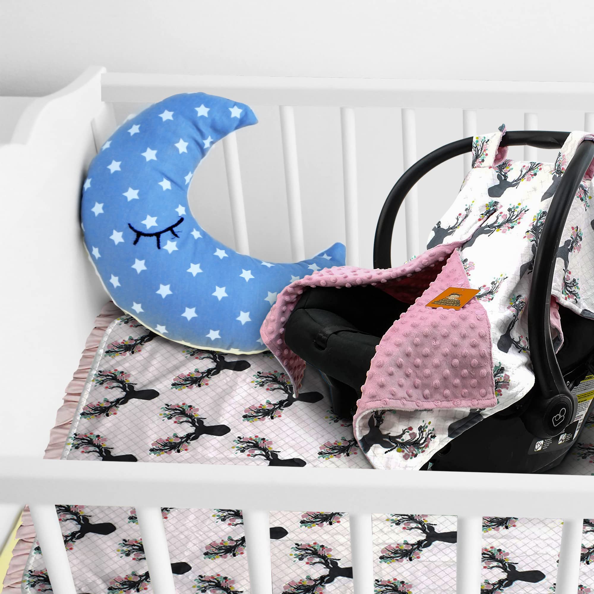 Dear Baby Gear Luksusowe koce dziecięce, niestandardowe kwiaty poroża z nadrukiem Minky Róże Kwiaty, Różowe Minky Dot