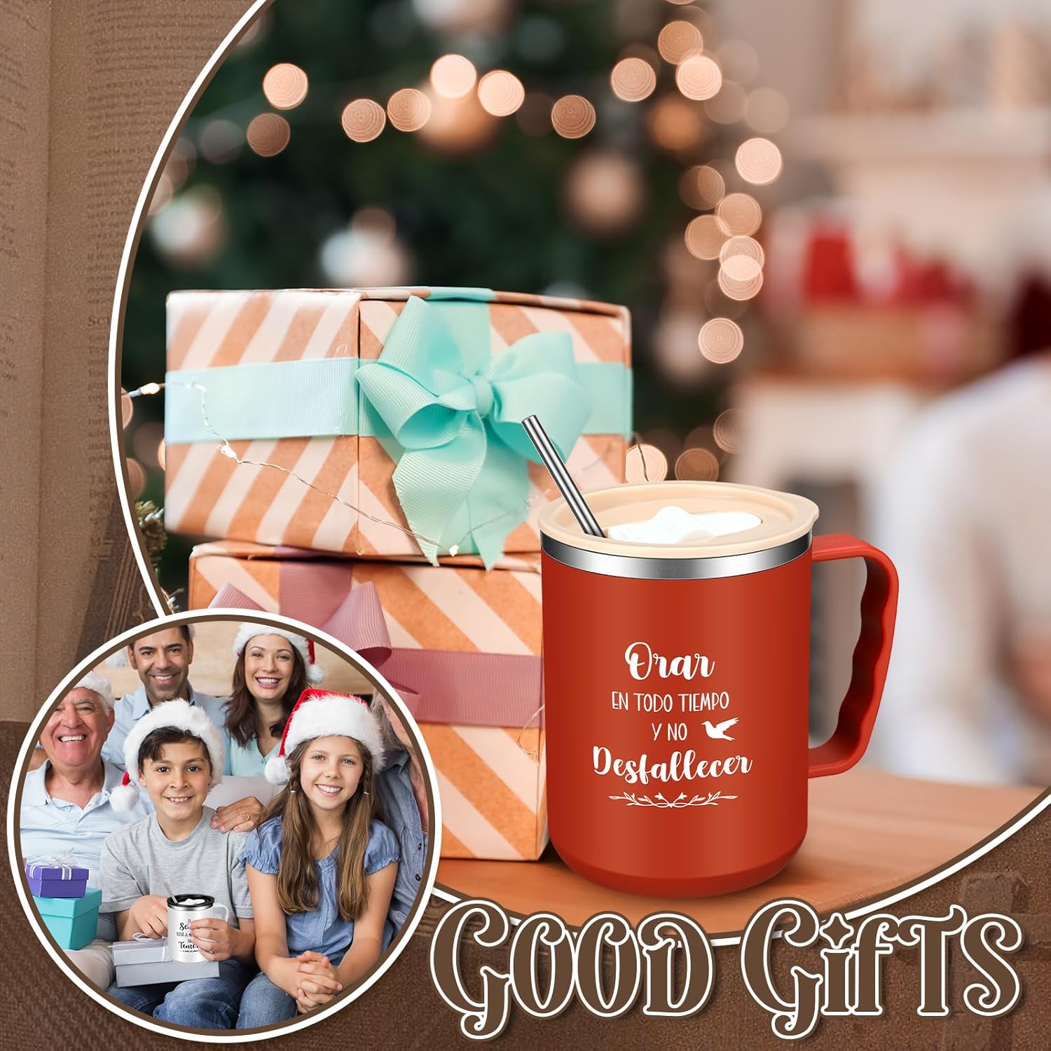 Nitial 6 Pcs 17 oz Spanish Christian Coffee Mugs with Lid and Straw Religious Bible Verse Christian Gifts Regalos Cristianos En Español Inspirational Bible Tumbler for Spanish Friend Men Women Favor