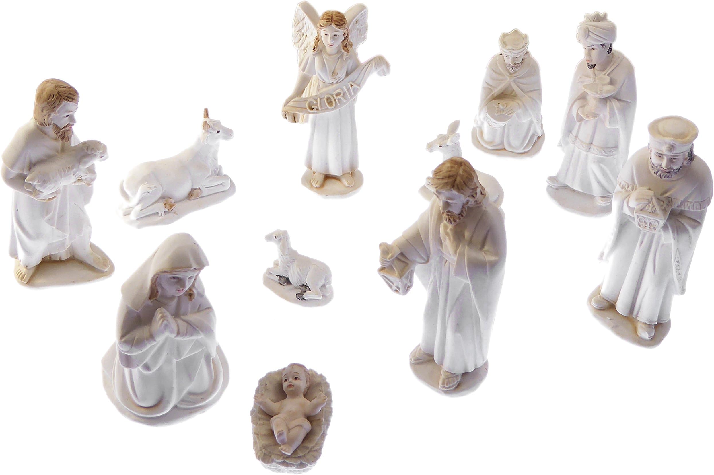 Nativity 11 figure Christmas scene ornament porcelain style resin 3.5" gift