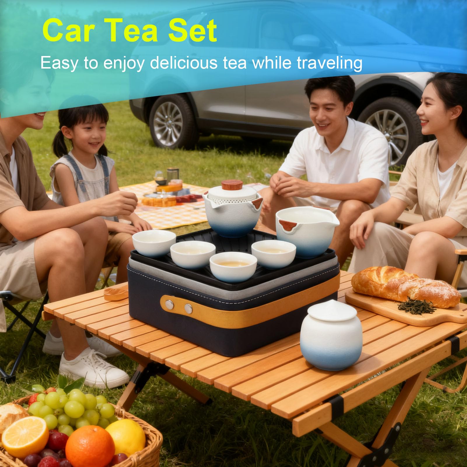 Service à thé de Voiture adapté aux Voyages avec Sac de Transport Pratique pour L'extérieur, Service à thé Complet pour les Amateurs de