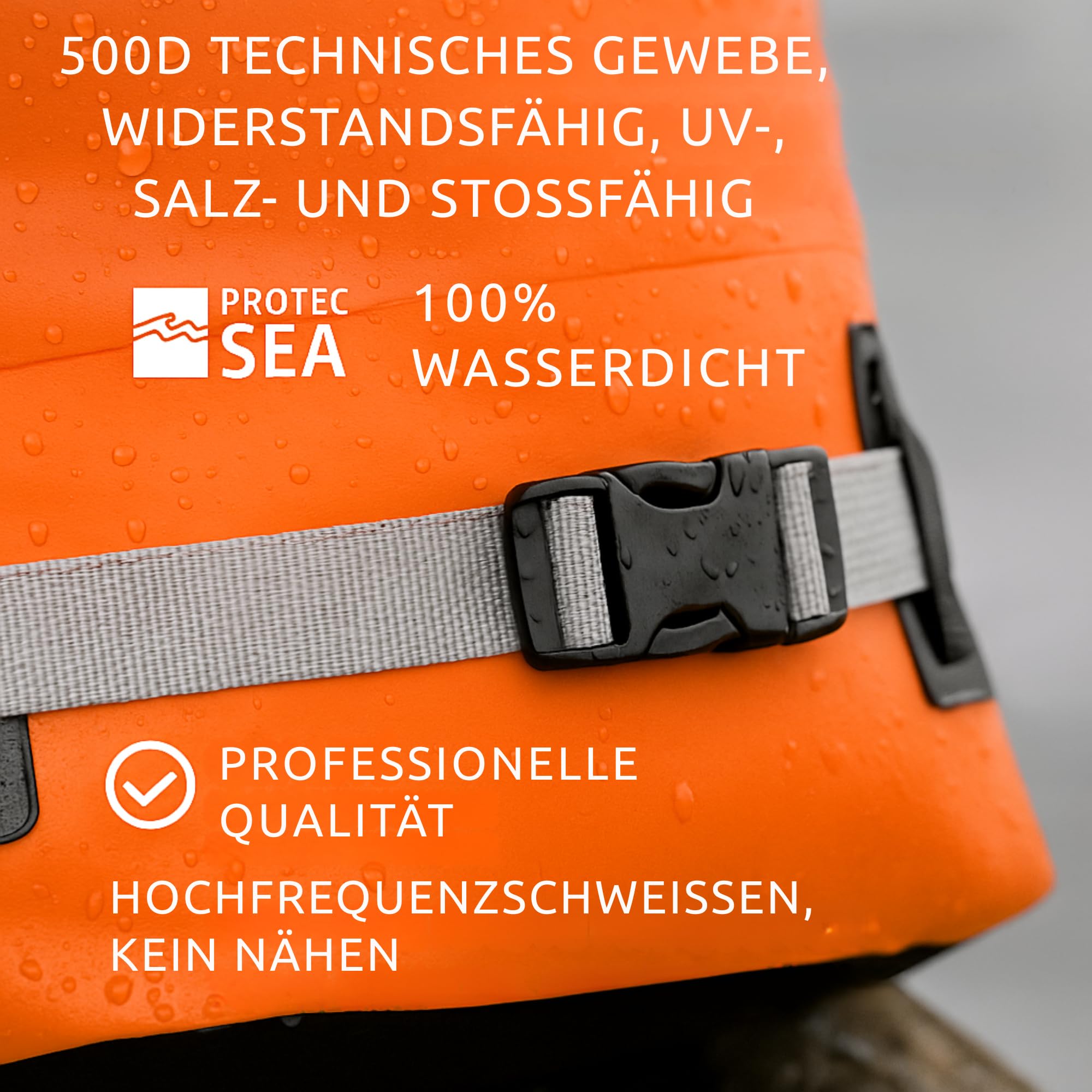 Rucksack, wasserdicht, Orange, 30 l, wasserdicht IPX6, für Wassersport, Kajak, Paddle, Boot, viele Befestigungen, Vordertasche, Wassertasche, bequemer Transport