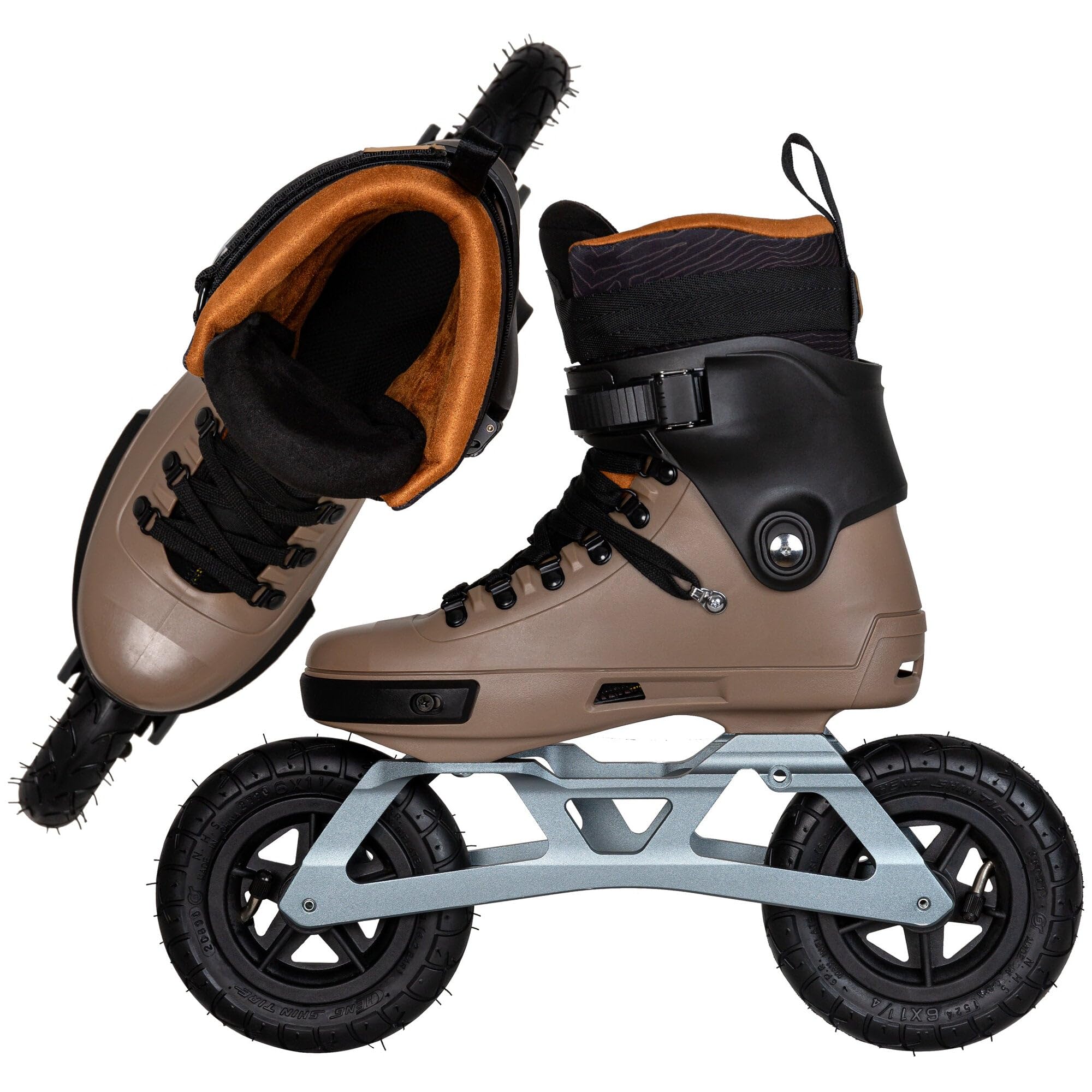 Powerslide SUV Inline Skate Next Edge 150 Brown für Off-Road und Training - 150mm Luftreifen und MYFIT Prime Liner, Inliner für Damen und Herren