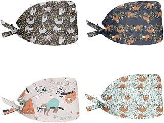 HUGS IDEA 4 Packs Adjustable Working Cap with Sweatband Tie Back Working Hat Head Cover Headwear for Women Men