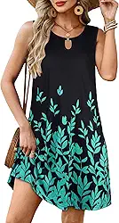 Vestidos de verão para mulheres, casual, sem mangas, floral, caimento solto, saída de praia com bolso