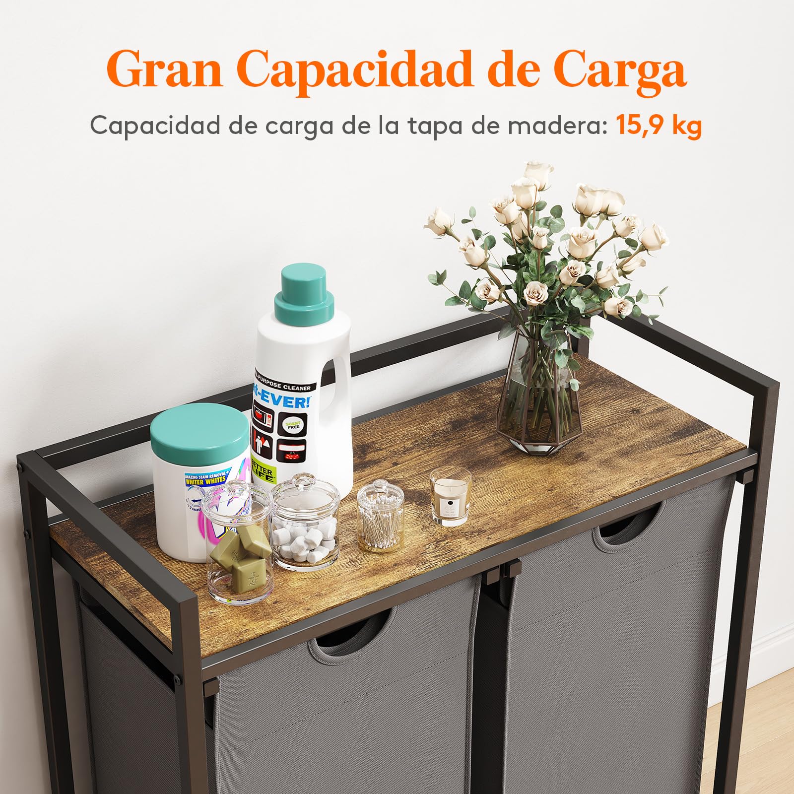 Lifewit Cesto para la Colada con Ruedas, Cestos de Ropa Extraíbles, Balda Superior Grande y Bolsas Extraíbles con Asas, Clasificador de Ropa para Lavadero, Baño, 2 Compartimentos, 95 L, Gris