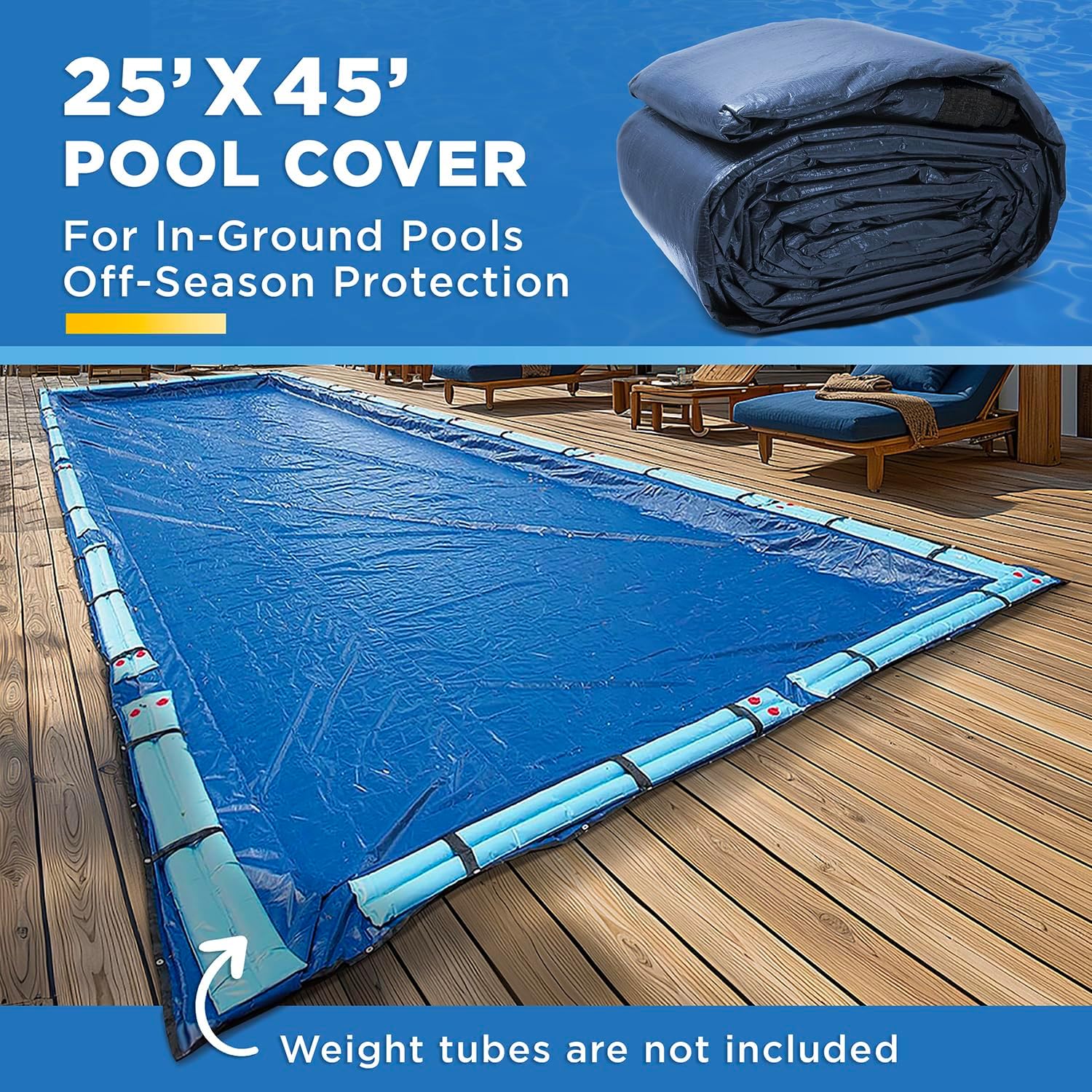 25-Ft x 45-Ft Pool Cover for Inground Pools - Premium Winter Pool Cover for Inground Pools, Extra Thick Material and Durable Design, Cold and UV-Resistance, Easy Installation, Royal Blue