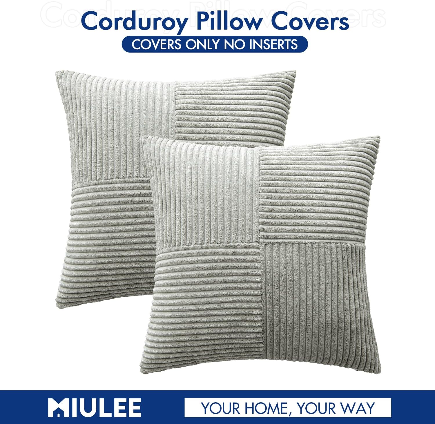 MIULEE Silver Grey Decorative Throw Pillow Covers 18x18 Inch for Couch Bed Sofa Pack of 2 Boho Farmhouse Throw Pillows Soft Cross Corduroy Patchwork Textured Cushion Cases - Image 6