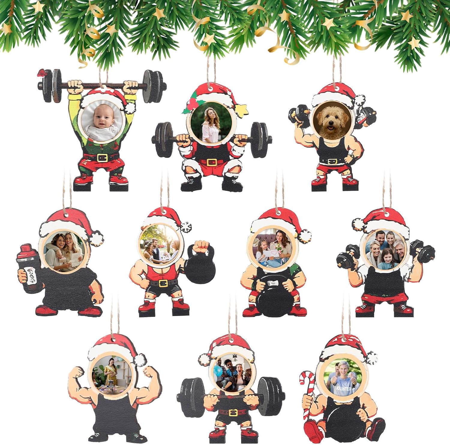 Novabright 10 Pcs Gym Christmas Photo Frame Ornaments with DIY Faces