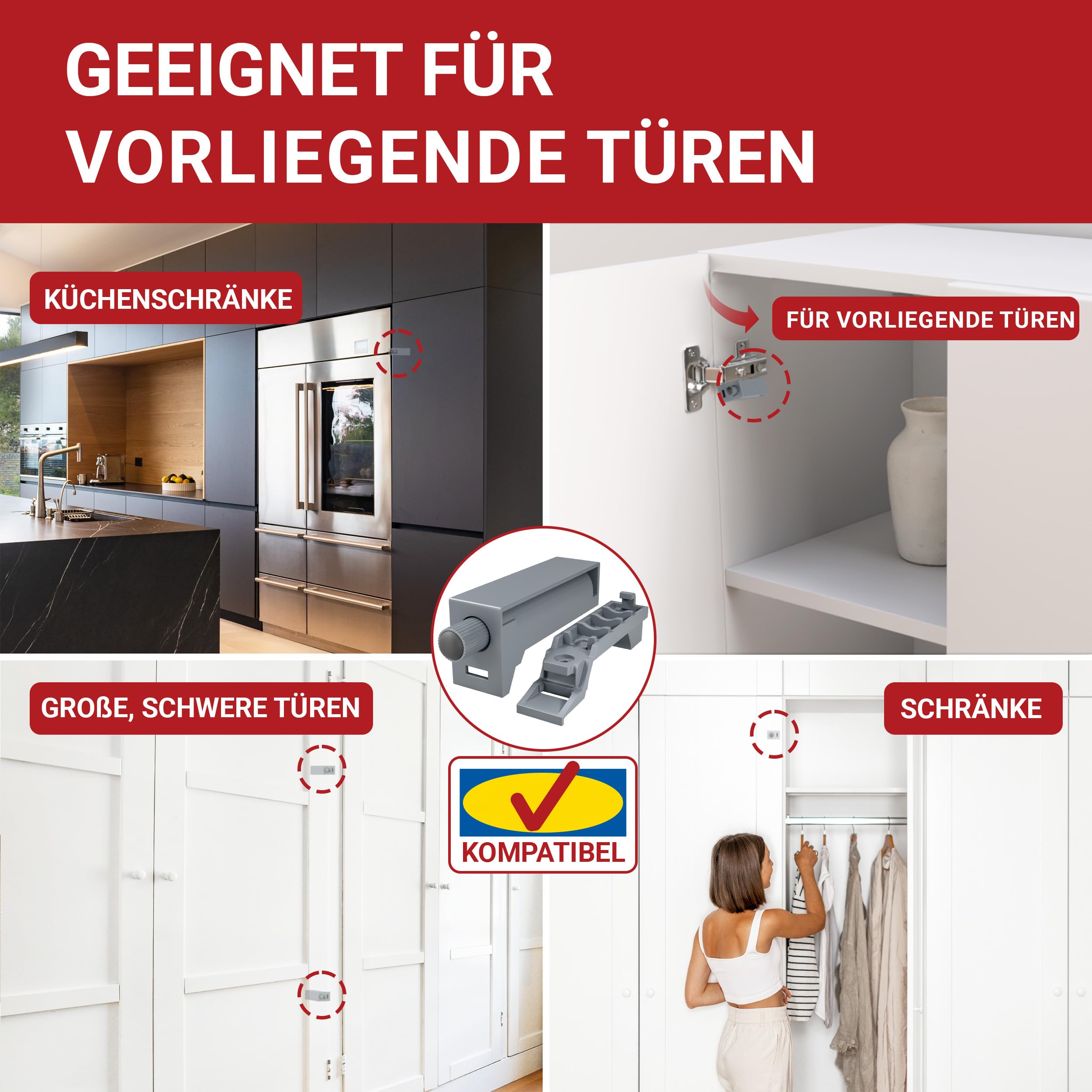 LouMaxx Softclose Türdämpfer Schrank 8er Set - Türdämpfer Küche zum Softclose Nachrüsten - Schranktür Dämpfer in Grau - Türdämpfer gegen knallende Türen - Soft Close Nachrüstung