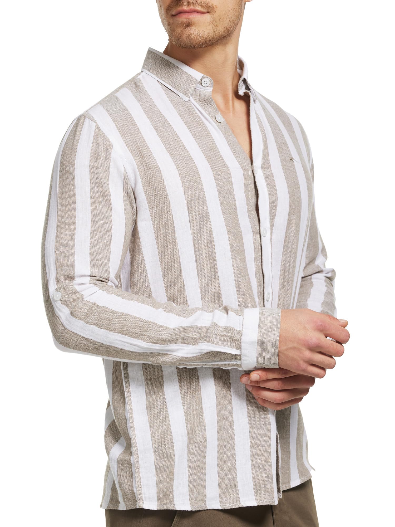 Indicode Herren Brayden Hemd – Langarm Streifenhemd mit Button-Down Kragen