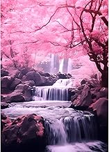 QINRUBB DIY Pink Forest Diamond Painting Pictures Beginners, 5D Waterfall Diamond Painting Adults, Round Full Drill Dreamland Diamond Art Kits Cross Stitch Landscape Home Wall Decor 30 x 40 cm