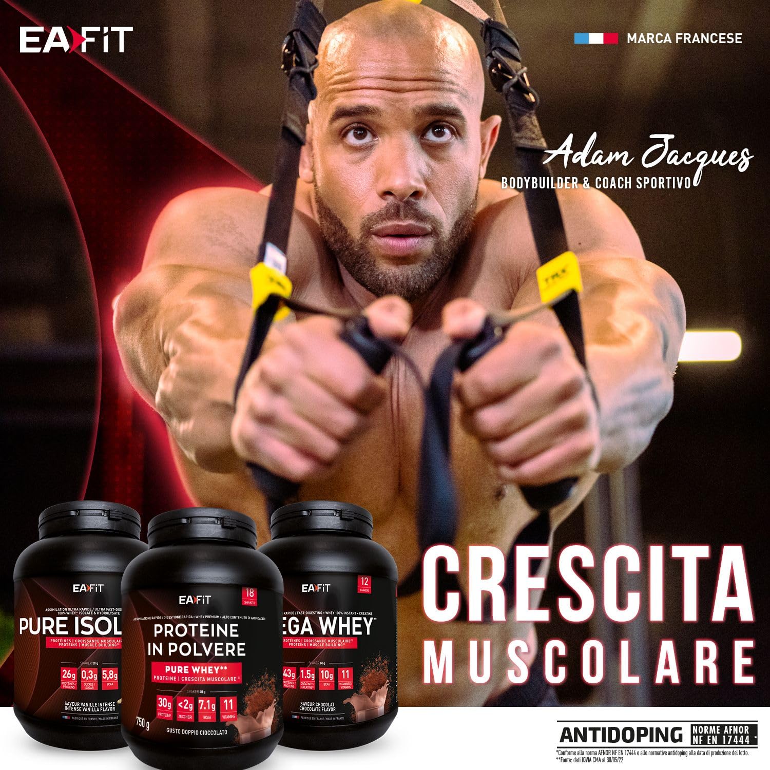 Eafit Pure Whey Proteine in Polvere - Doppio cioccolato 750 g - Crescita Muscolare - Rapida Assimilazione - Contiene Aminoacidi ed Enzimi Digestivi - Complesso HIGH AMINO - Certif Anti-doping