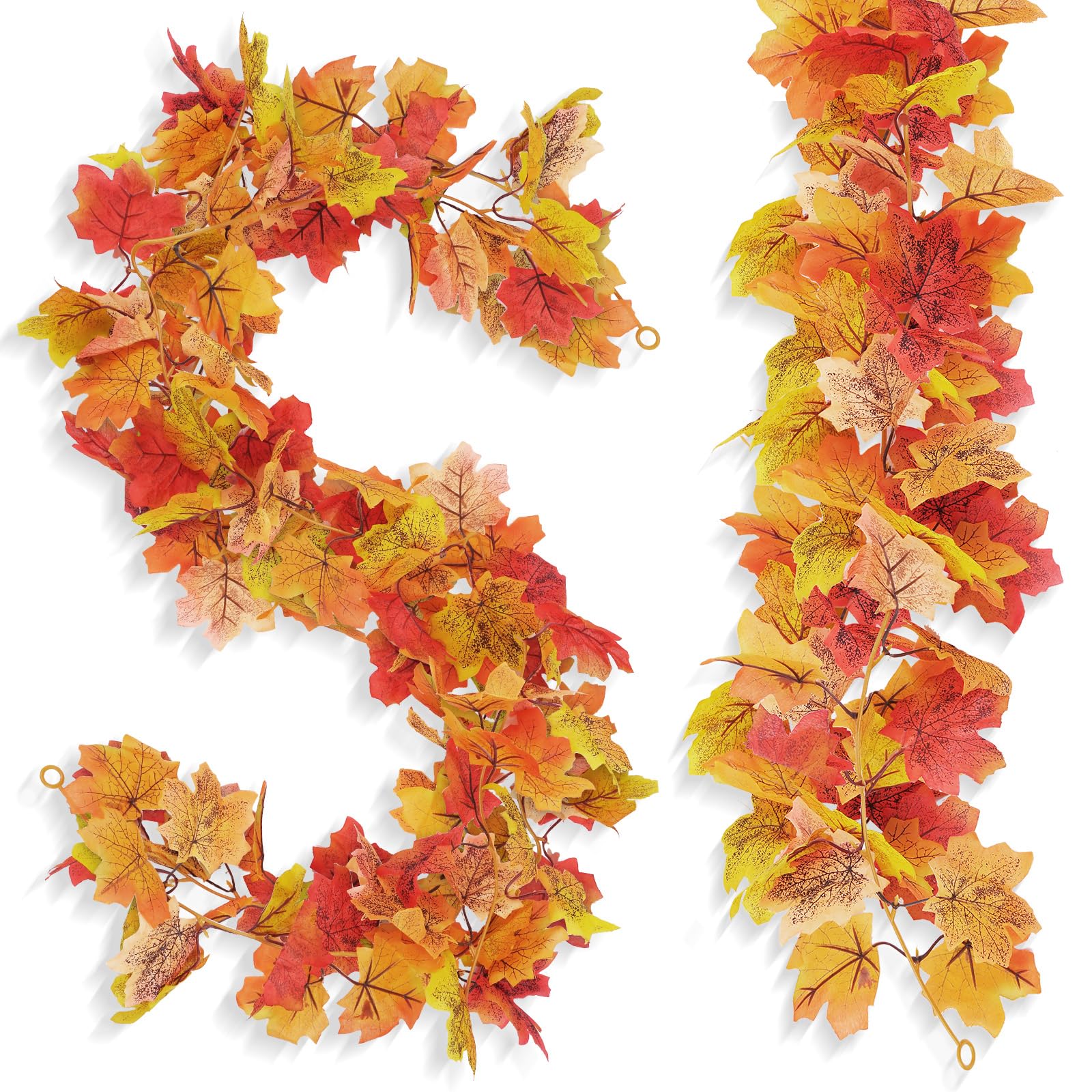 2 Pack Artificial Autumn Fall Maple Leaf Garland, 5.8ft/Piece Hanging Vine with Hooks, Autumn Leaves Foliage for Home Wedding Fireplace Party Christmas Thanksgiving Decor