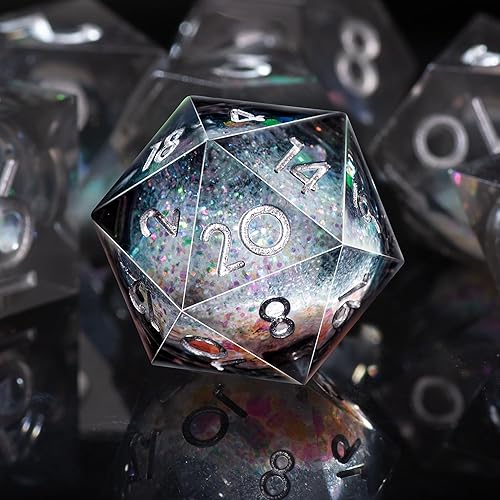 Miniatura 145 de AUSTOR Juego de dados DND de resina de núcleo líquido, de borde afilado, 7 troqueles, juego de dados DND de arena movediza hechos a mano