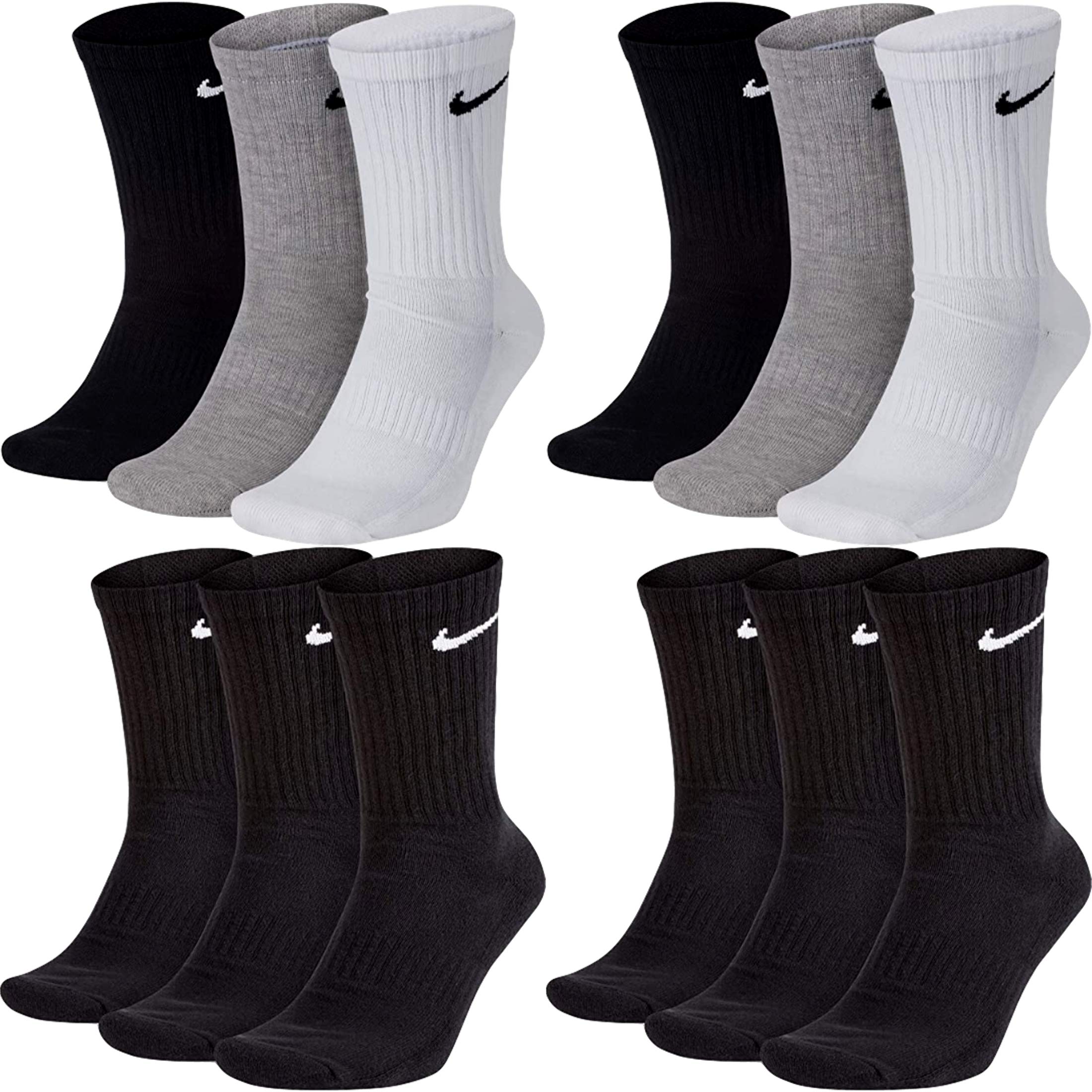 NIKE Socken Herren Damen Lang Weiß Grau Schwarz Tennissocken 12 Paar Sportsocken Sparset Größe 34 36 38 40 42 44 46 48 50, Größe:34-38, Farbcode + Farbe:A50 6 Paar bunt 6 Paar schwarz