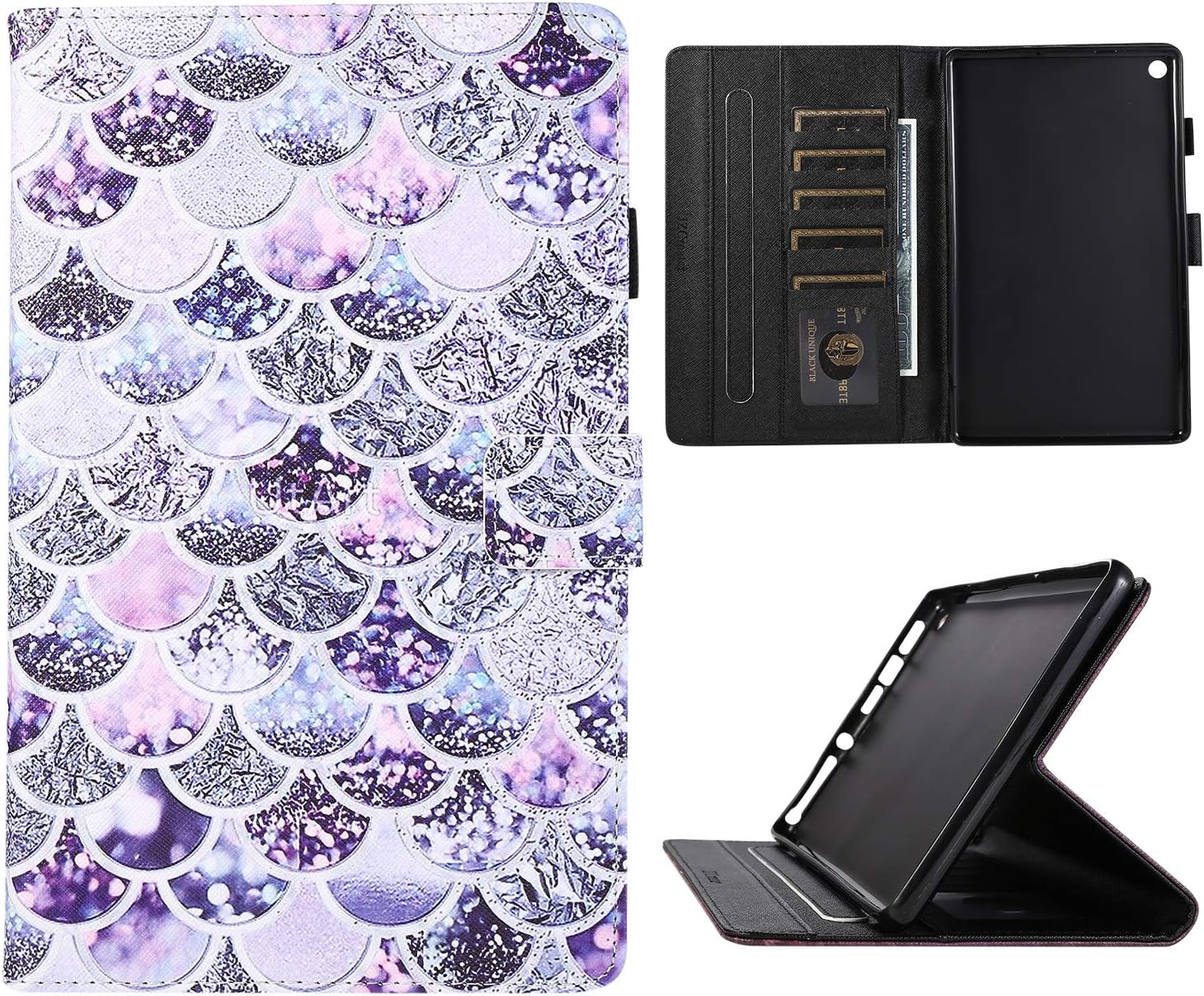 Folio HD 8 Case Old Model(Only Fits 2018 2017 2016 Version, 8th/7th/6th Gen), Not Fit HD 8 2020 Tablet and HD 8 Plus, JZCreater Leather Standing Case Cover with Auto Wake/Sleep, Fish Scale