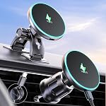 MOKPR pour iPhone Magsafe Car Mount Charger, Chargeur de voiture sans fil Magnetic Car Phone Holder pour Dash Air Évent-LED RGB HandsFree Chargeur de voiture rapide Mount pour iPhone 17/16/15/14/13/12 Série noir