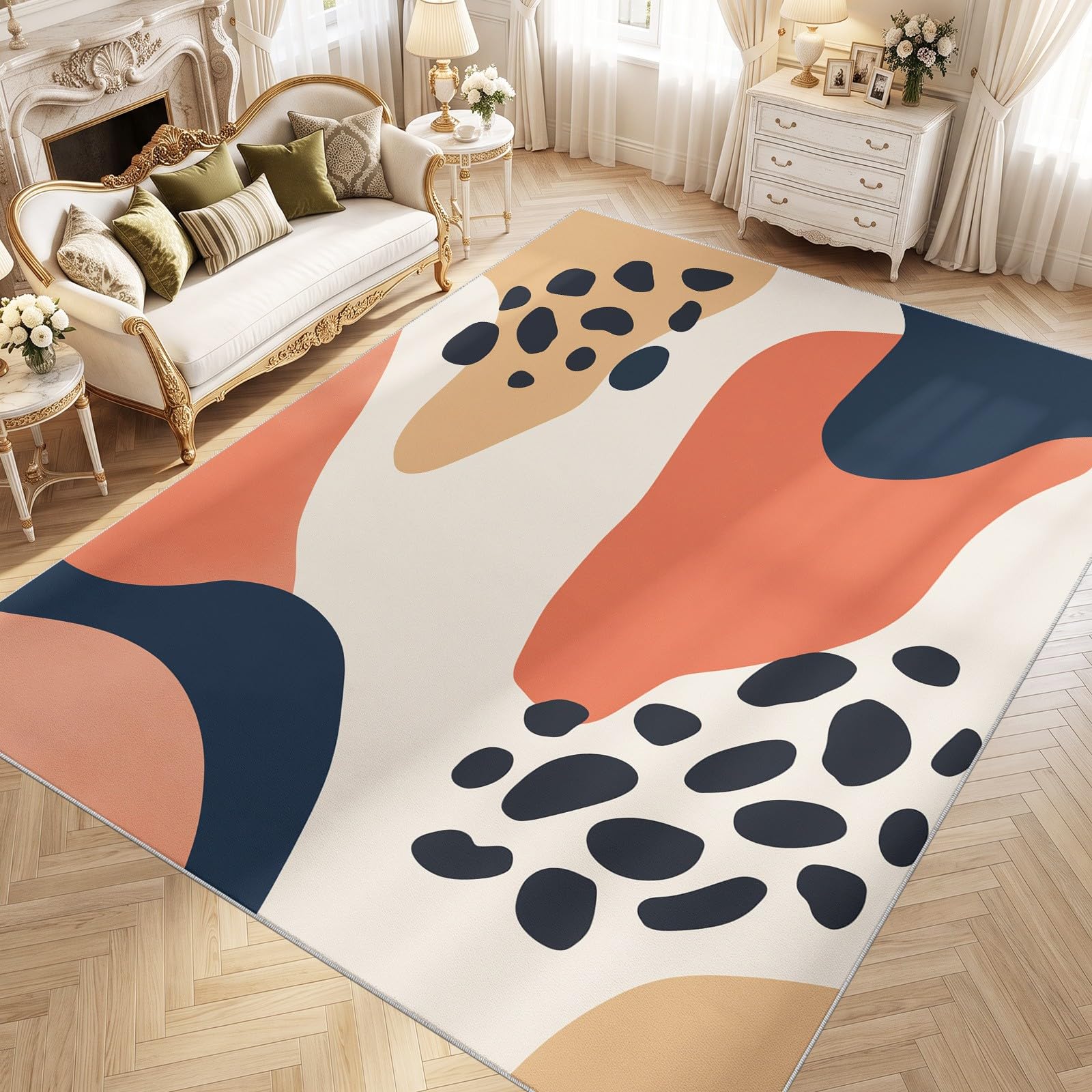 Dywan do sypialni 80 x 120 cm, nowoczesny wzór zwierzęcy, dywan z kolorowymi klockami, klasyczny abstrakcyjny nadruk 3D, dywan do salonu, nadaje się do pokoju dziecięcego, zmywalny, antypoślizgowy