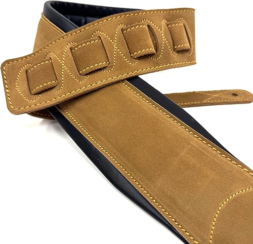 Miniatura 2 de Walker & Williams C-22-SB Correa de guitarra hecha a mano Super Soft Tan Signature Napa de cuero de 3 pulgadas de ancho para guitarras acústicas,