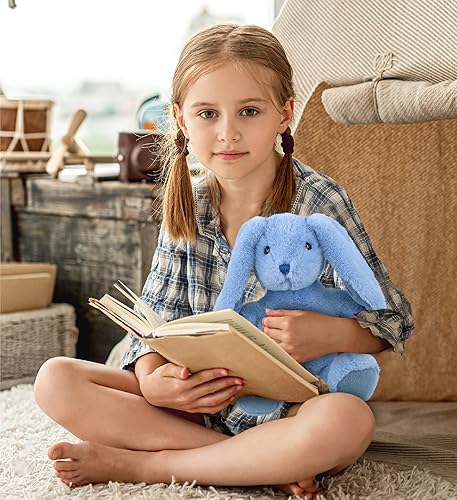 Miniatura 7 de DolliBu Conejo de peluche  Conejo azul bebé suave abrazable adorable juguete de peluche de conejito de tiempo de juego lindo regalo para niños y