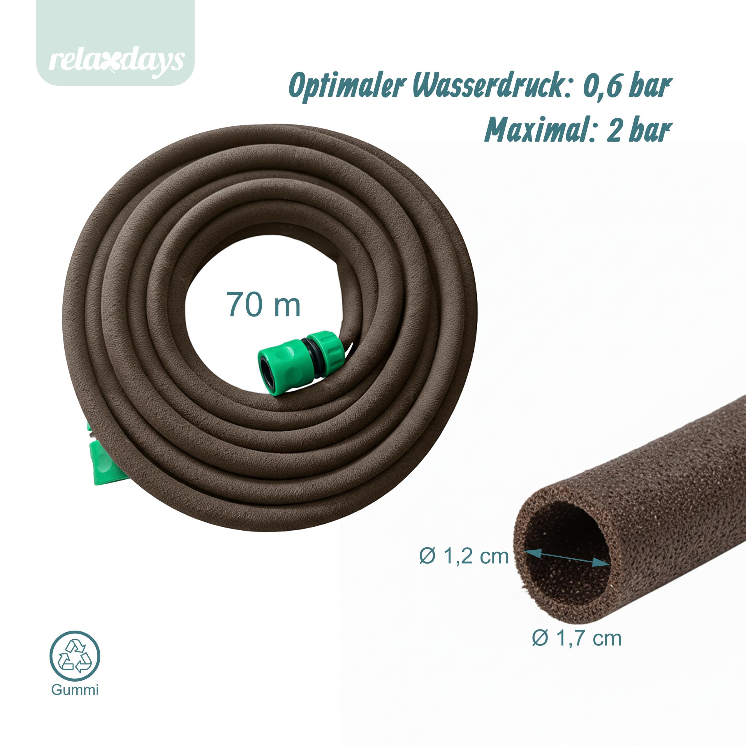 Relaxdays Tropfschlauch, Bewässerung, 70 m Perlschlauch, Hochbeet & Heckenbewässerung, Bewässerungsschlauch, braun