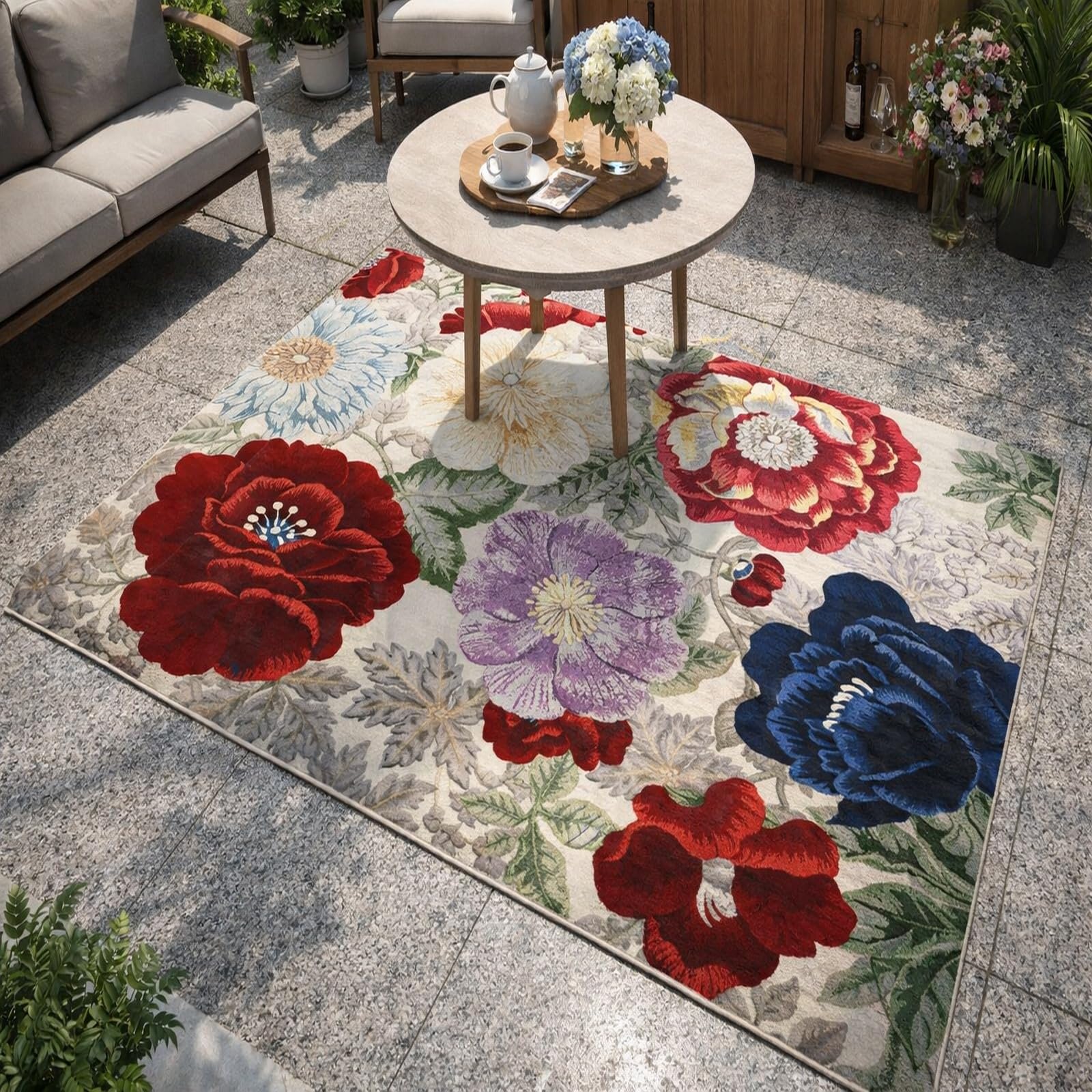 Tapis couloir antidérapant rouge floral 60x120 cm pour entrée